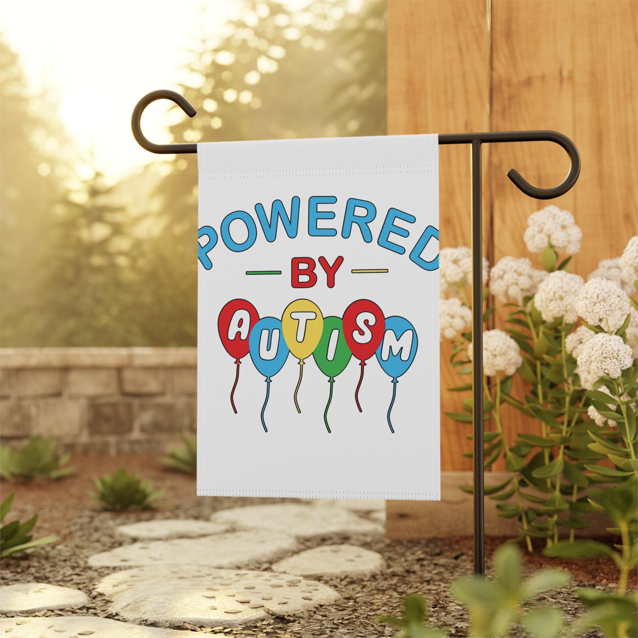 Garden Flag - "Powered by Autism" Colorful Balloon Awareness Banner