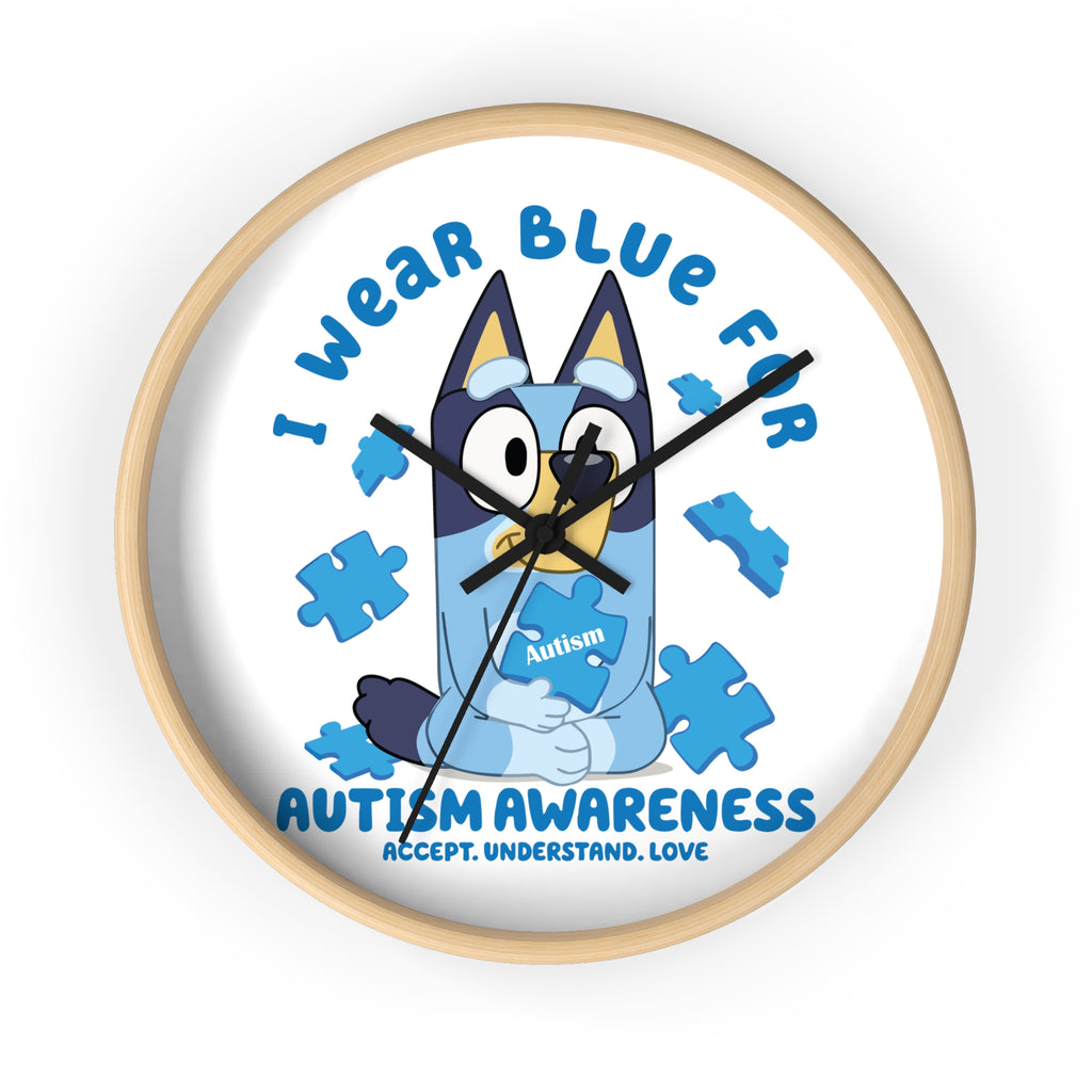 Wall Clock — 'I Wear Blue for Autism Awareness' Puzzle Piece Clock