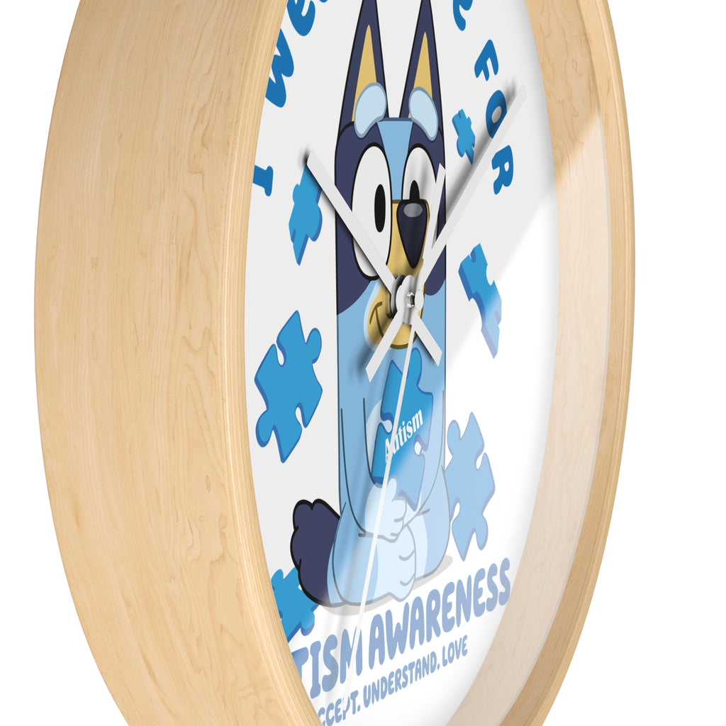 Wall Clock — 'I Wear Blue for Autism Awareness' Puzzle Piece Clock