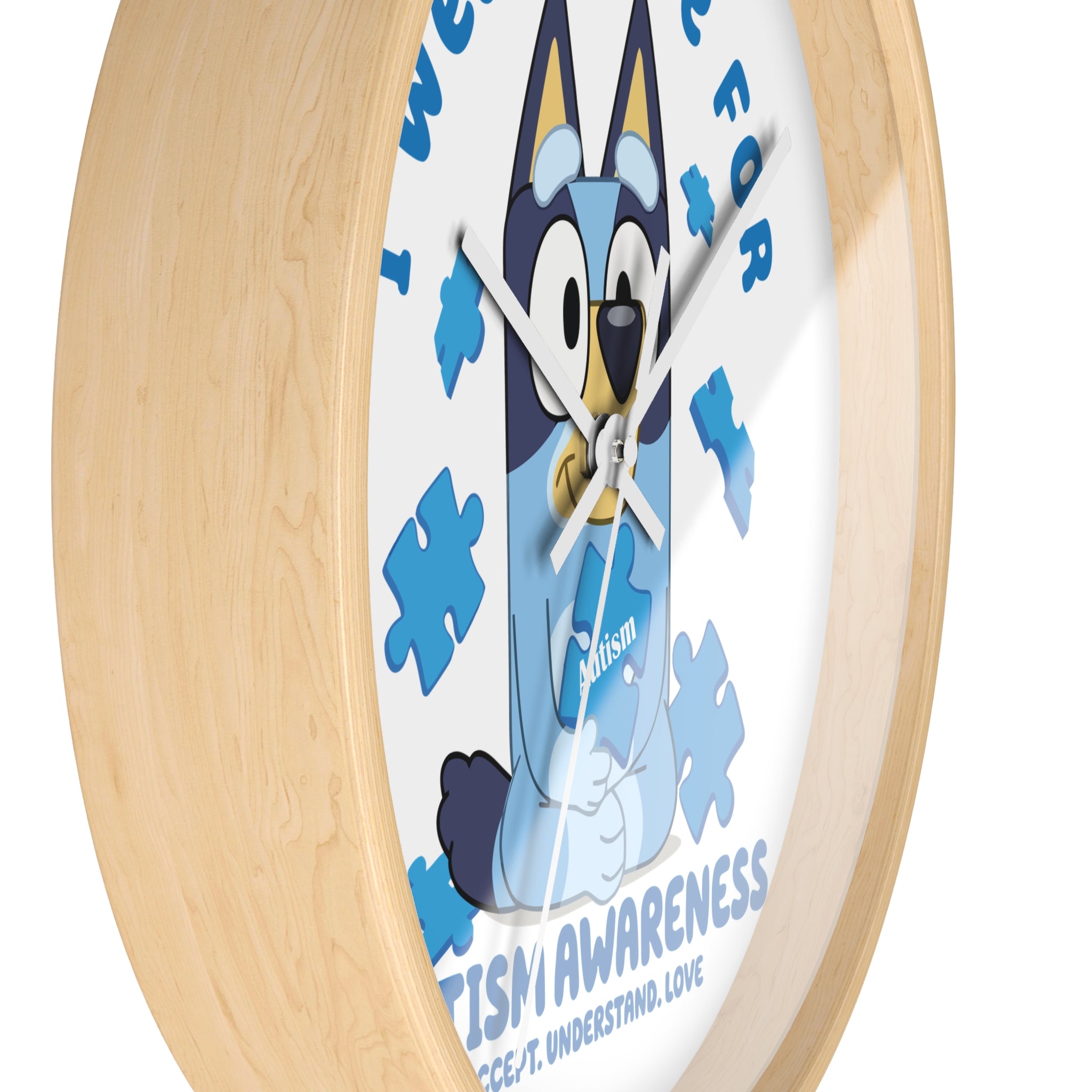 Wall Clock — 'I Wear Blue for Autism Awareness' Puzzle Piece Clock