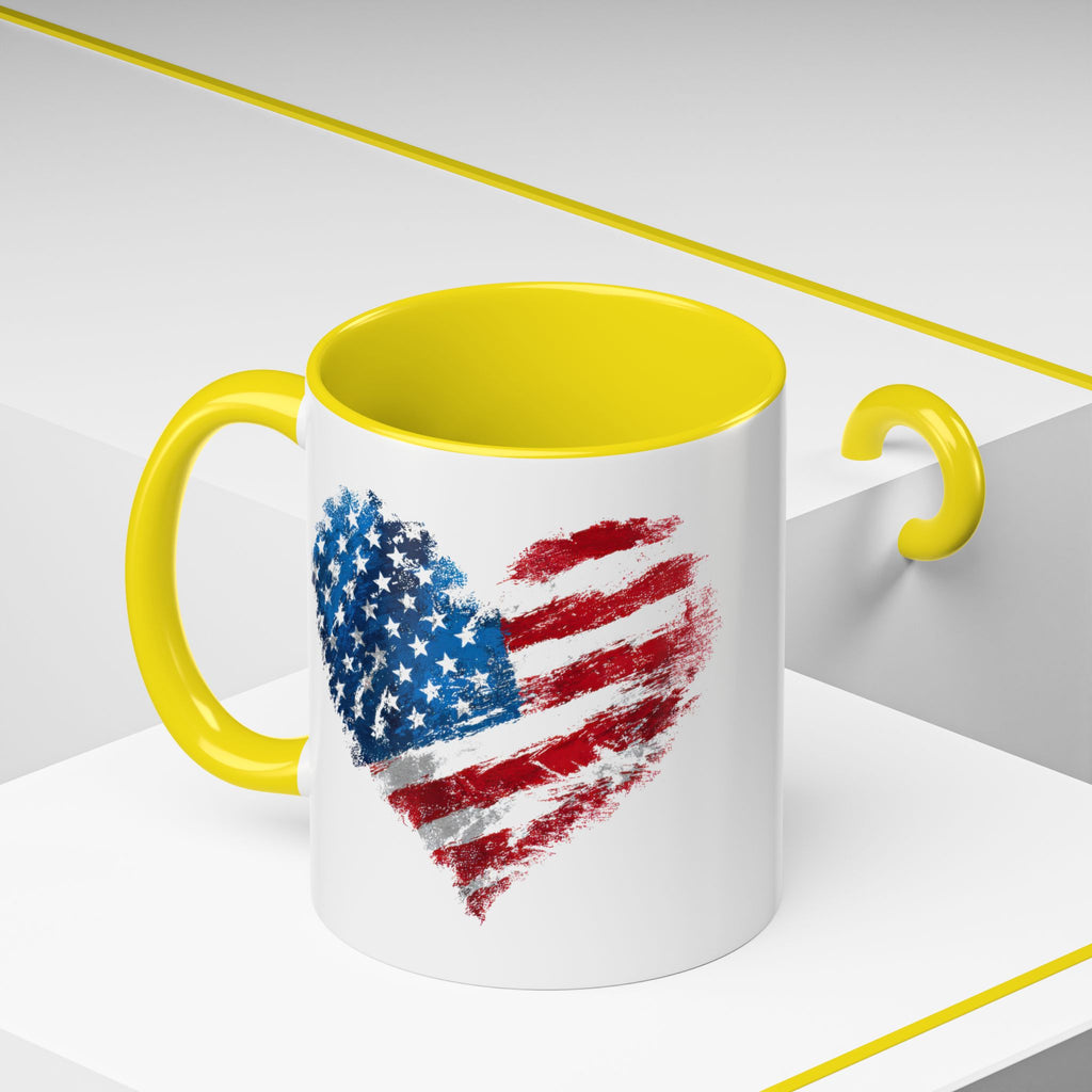 American Flag Heart Accent Coffee Mug – Patriotic 11/15oz Tea & Coffee Cup