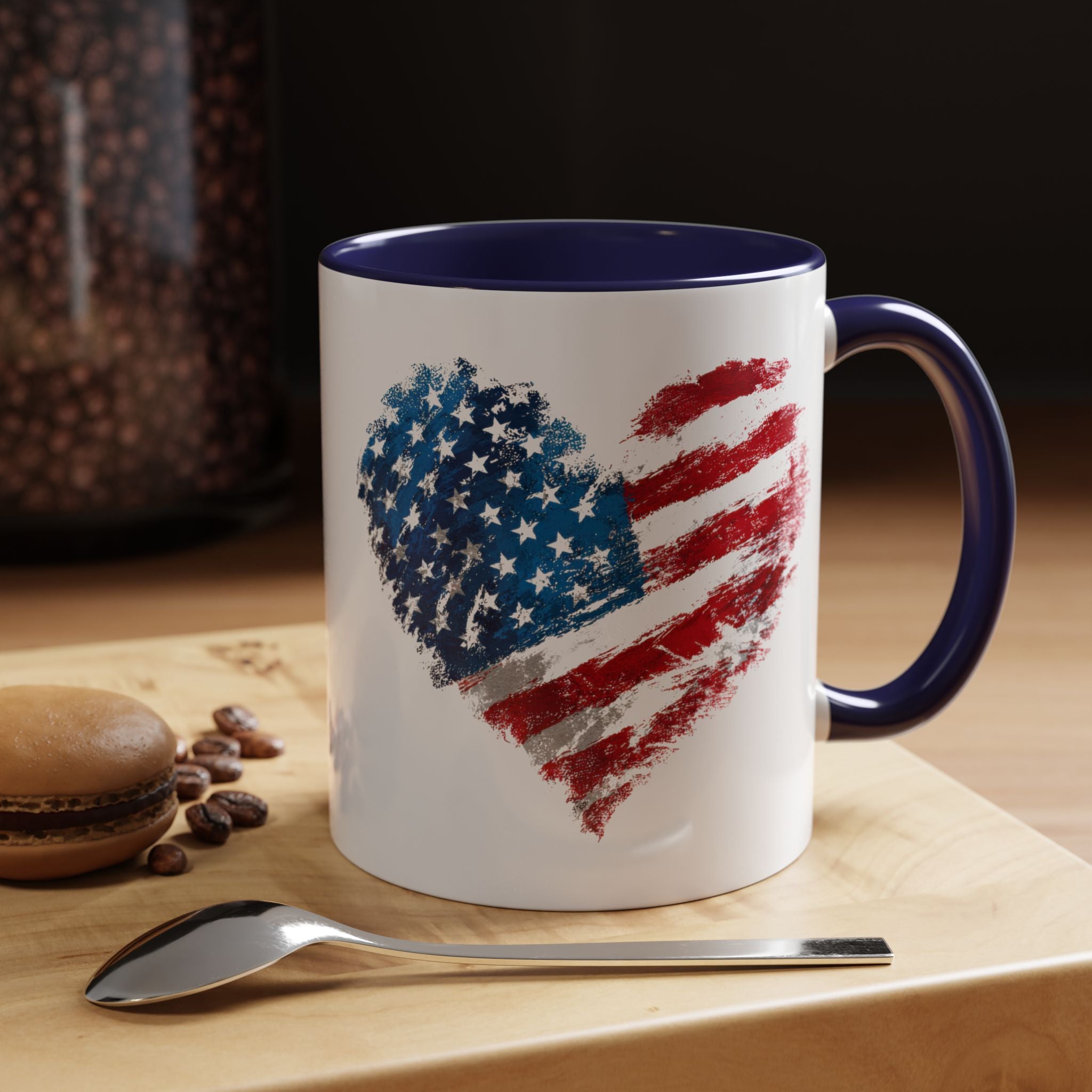 American Flag Heart Accent Coffee Mug – Patriotic 11/15oz Tea & Coffee Cup