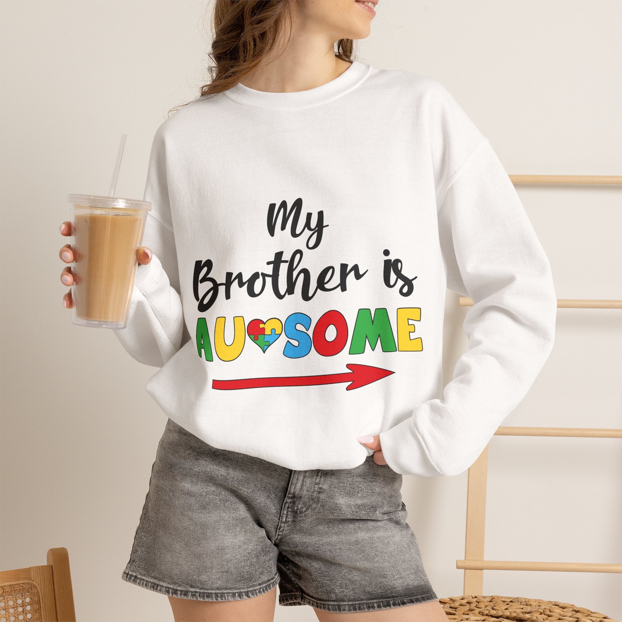 Crewneck Sweatshirt – “My Brother is Awesome” Colorful Sibling Pride Pullover