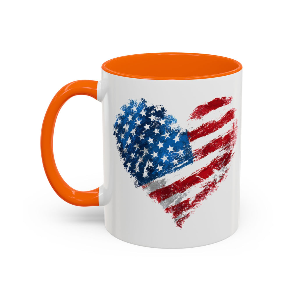 American Flag Heart Accent Coffee Mug – Patriotic 11/15oz Tea & Coffee Cup