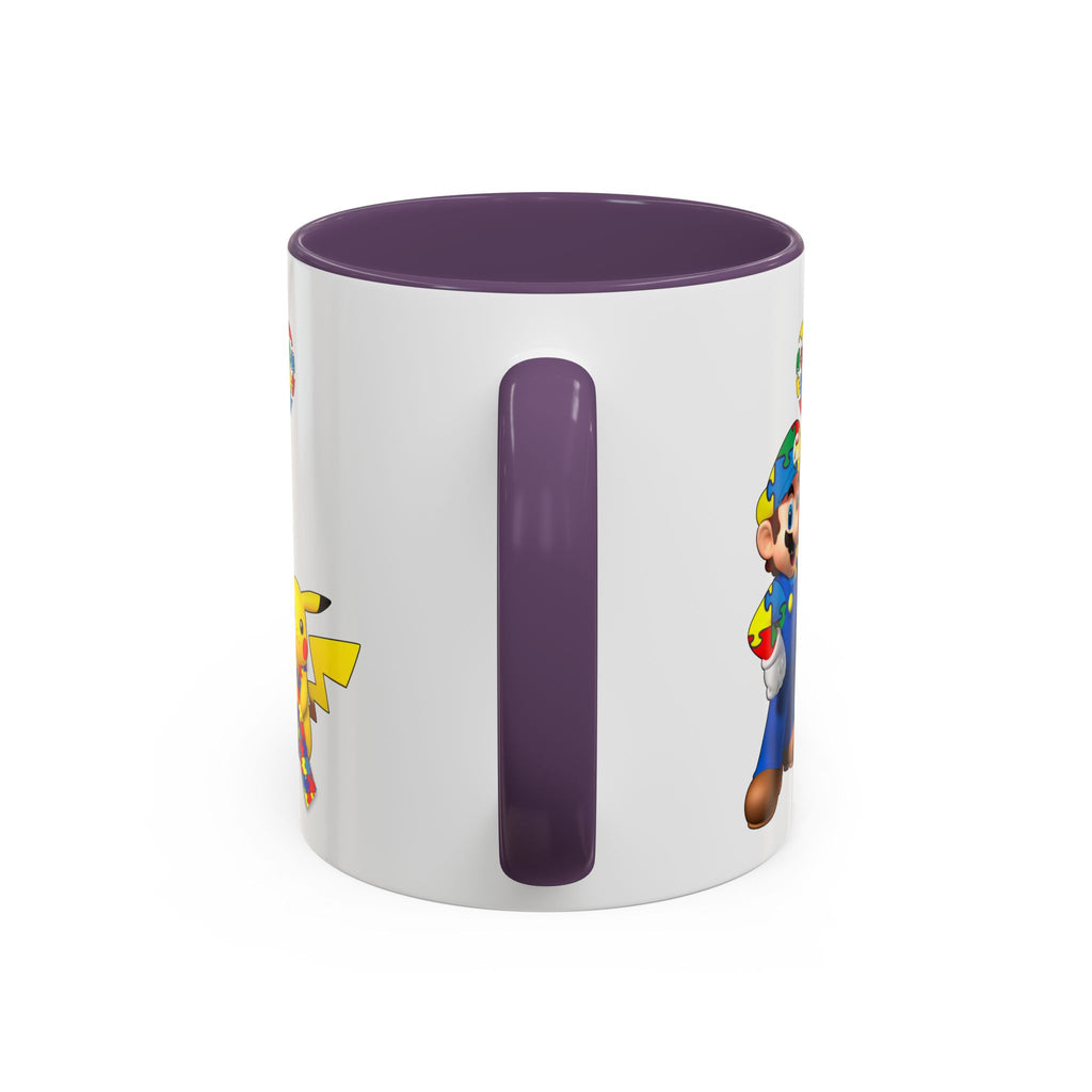 Autism Awareness Coffee Mug — Puzzle Heart Mario & Pokeman Accent Mug (11/15oz)
