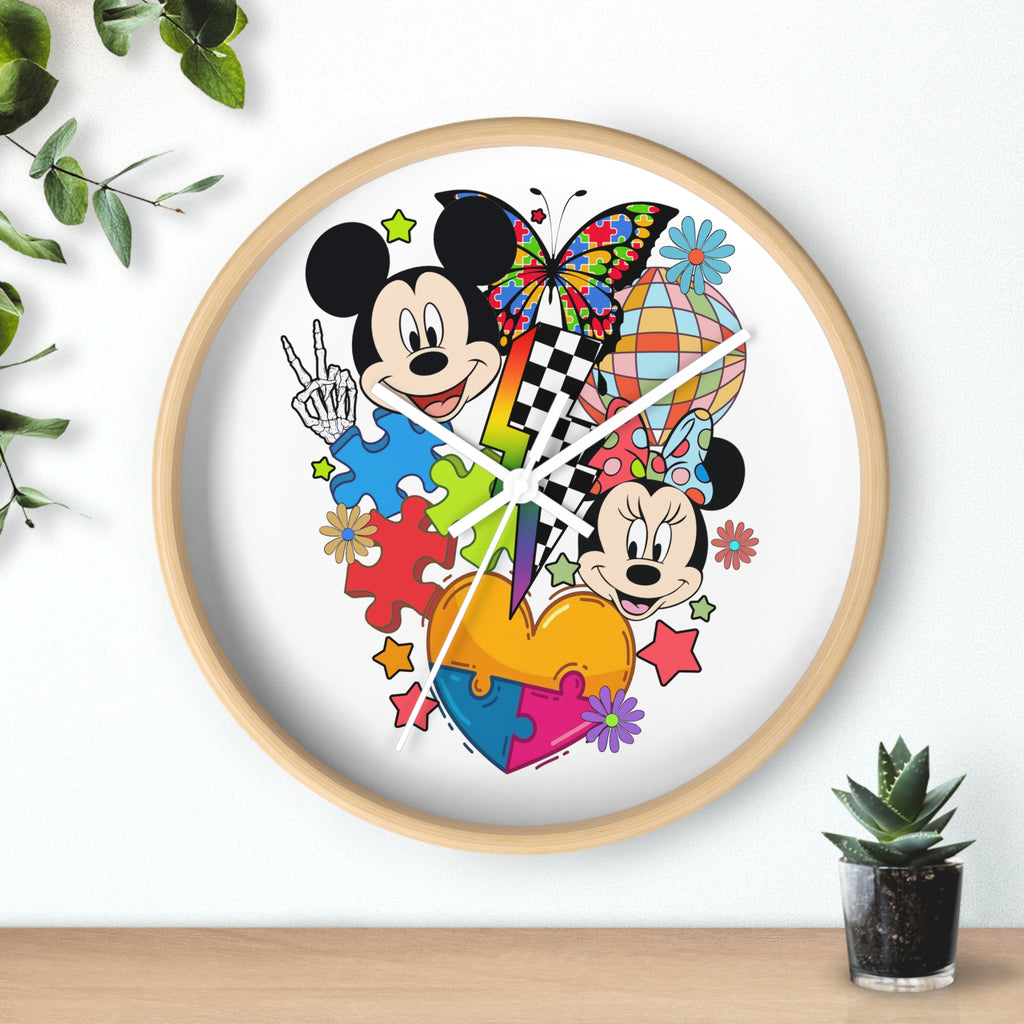 Colorful Cartoon Character Puzzle Heart Wall Clock