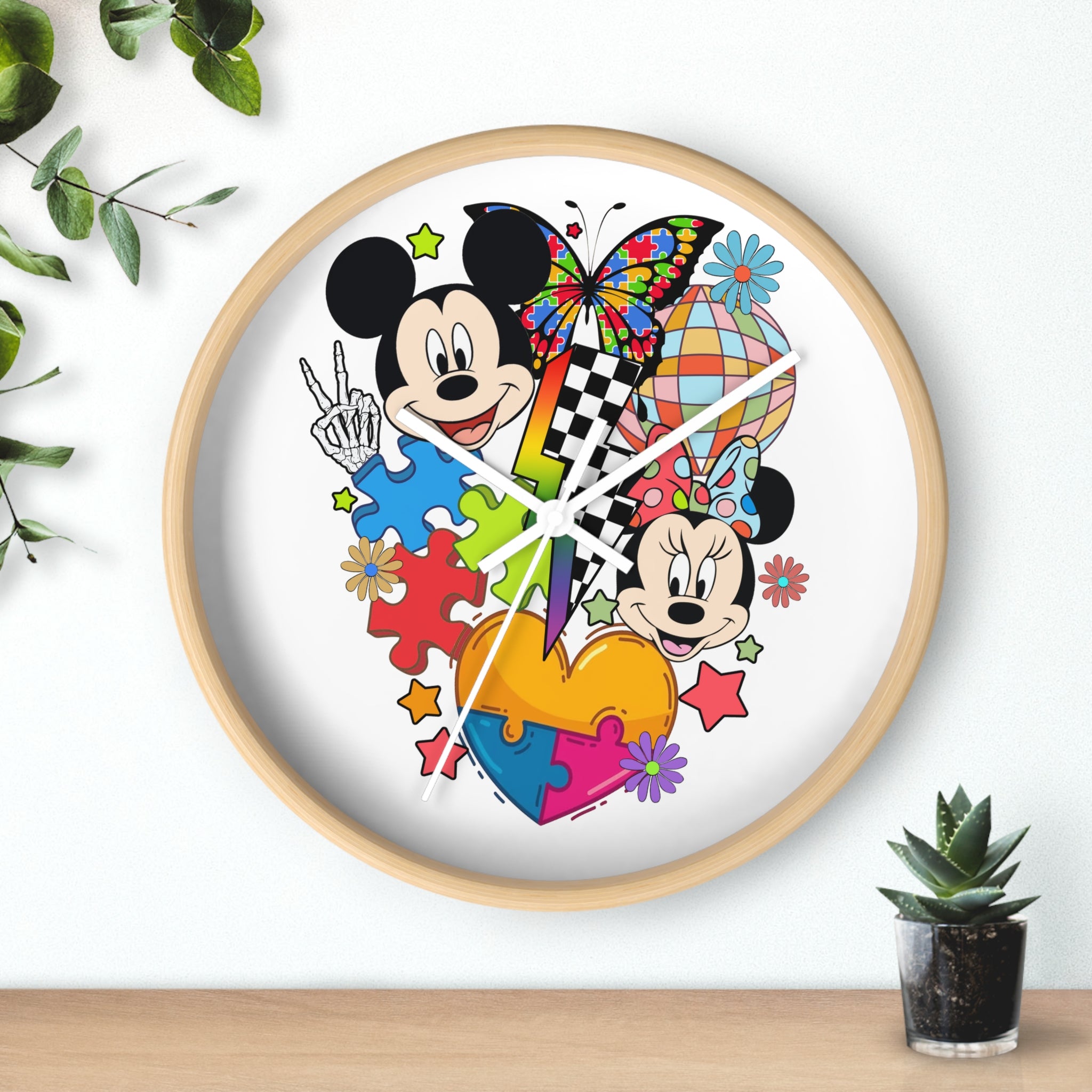 Colorful Cartoon Character Puzzle Heart Wall Clock