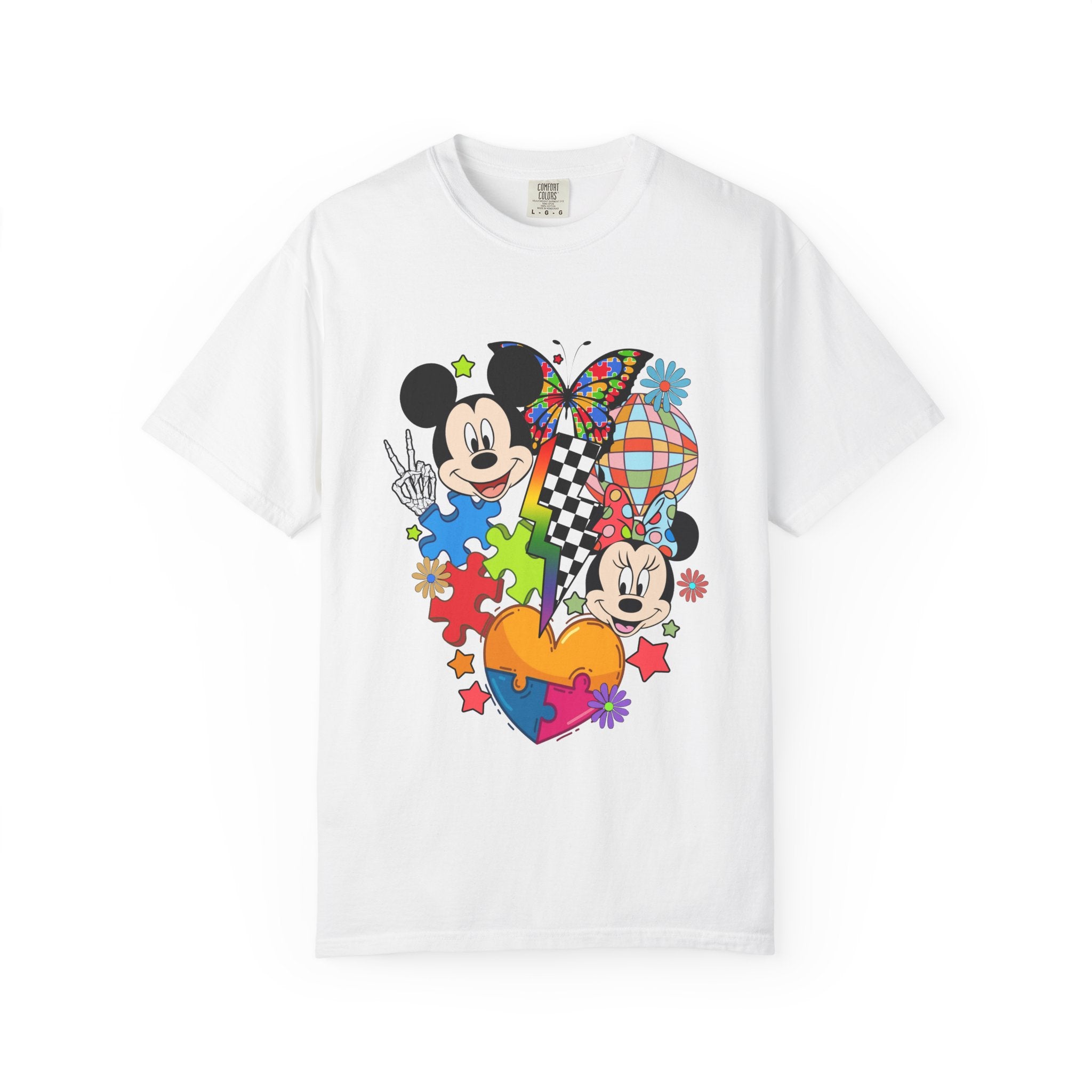 Mickey & Minnie Colorful Puzzle Heart T-Shirt
