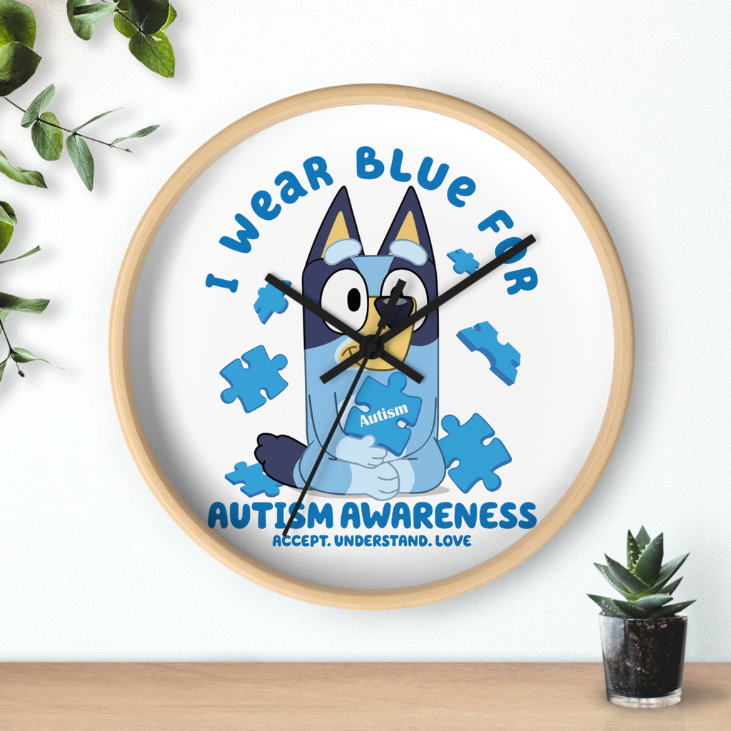 Wall Clock — 'I Wear Blue for Autism Awareness' Puzzle Piece Clock