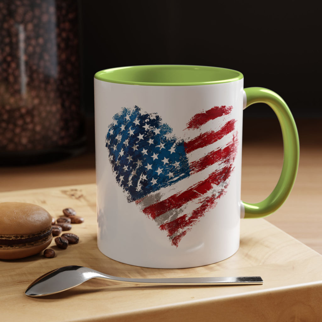 American Flag Heart Accent Coffee Mug – Patriotic 11/15oz Tea & Coffee Cup