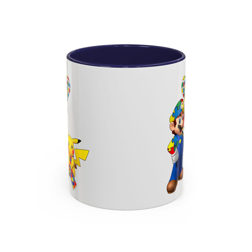 Autism Awareness Coffee Mug — Puzzle Heart Mario & Pokeman Accent Mug (11/15oz)