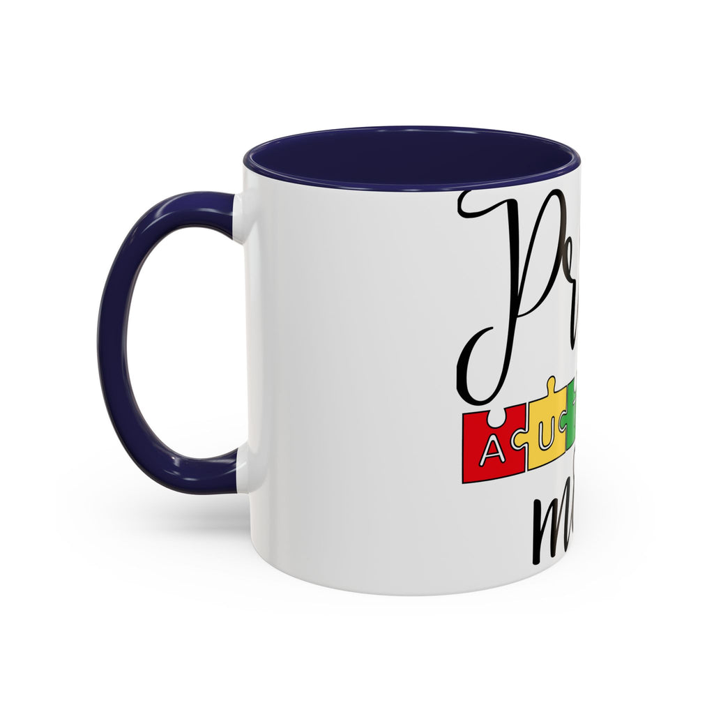 Proud Autism Mom Accent Coffee Mug – 11/15oz Puzzle Ribbon Design