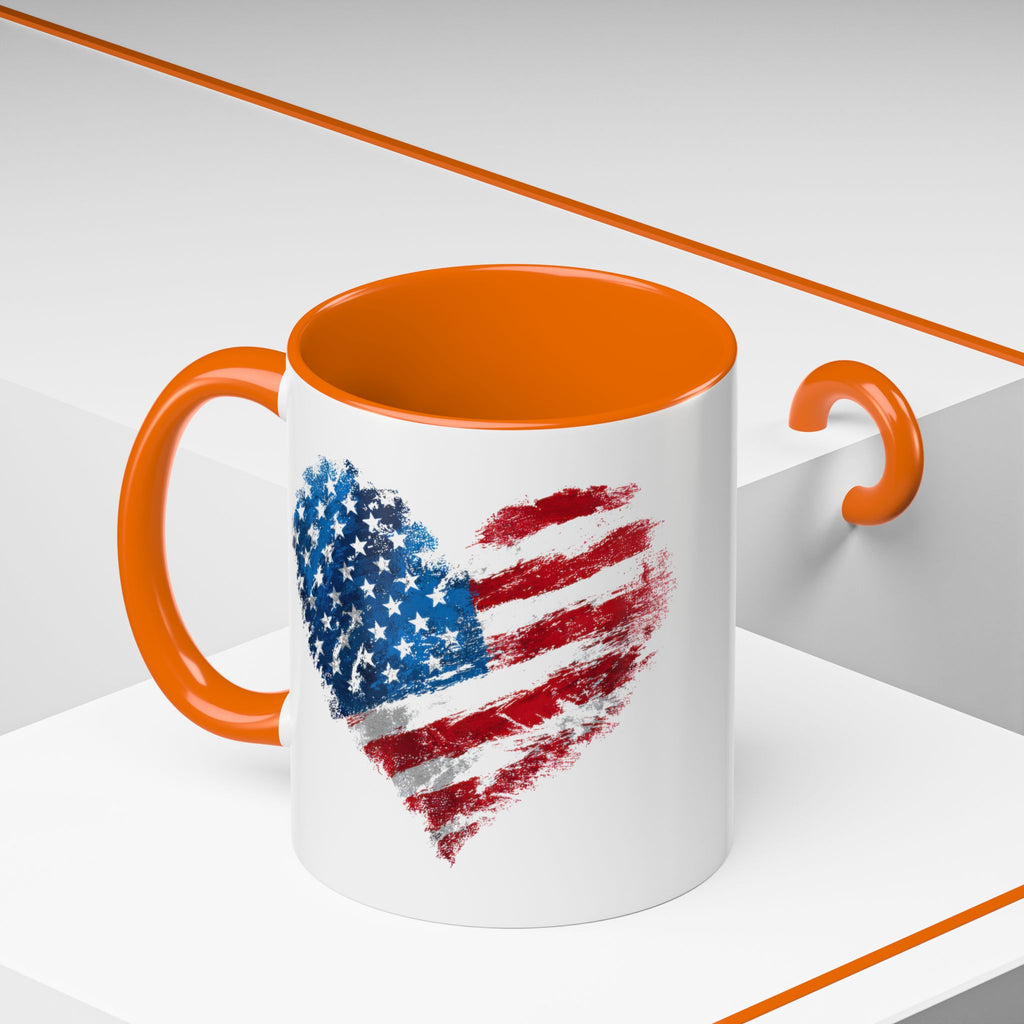 American Flag Heart Accent Coffee Mug – Patriotic 11/15oz Tea & Coffee Cup