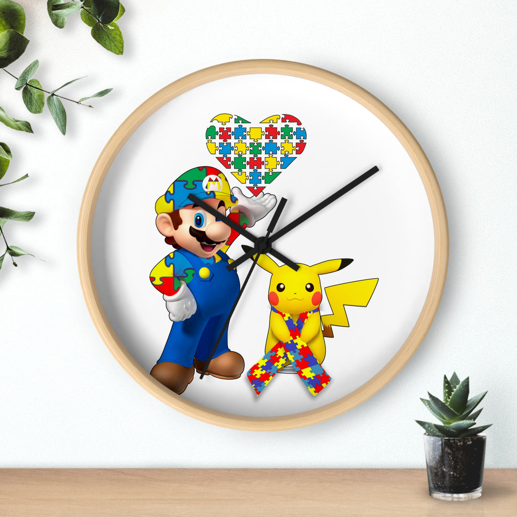 Autism Awareness Puzzle Ribbon Wall Clock — Colorful Character Design