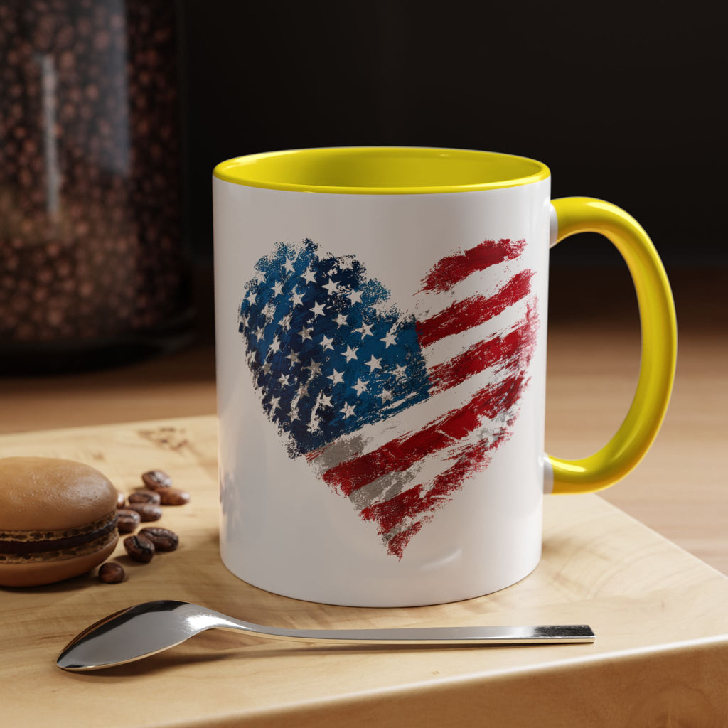 American Flag Heart Accent Coffee Mug – Patriotic 11/15oz Tea & Coffee Cup