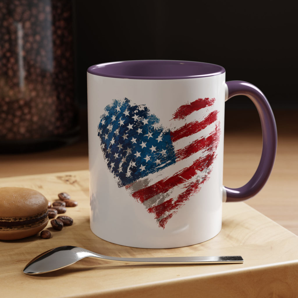 American Flag Heart Accent Coffee Mug – Patriotic 11/15oz Tea & Coffee Cup