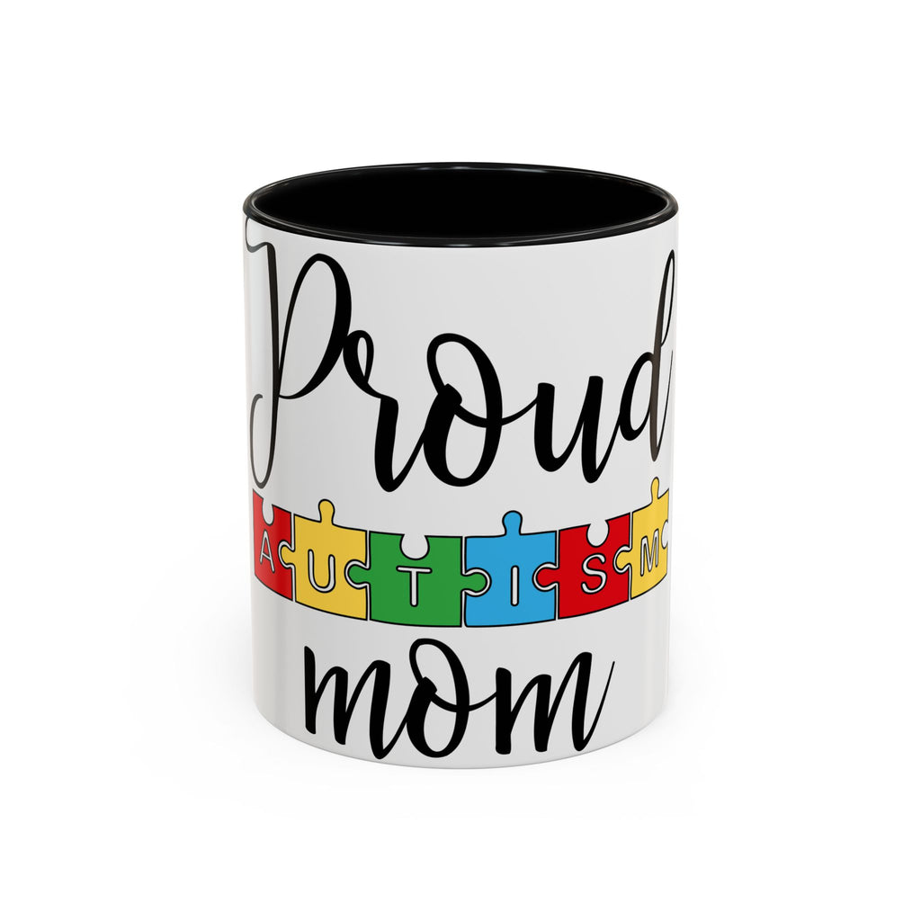 Proud Autism Mom Accent Coffee Mug – 11/15oz Puzzle Ribbon Design