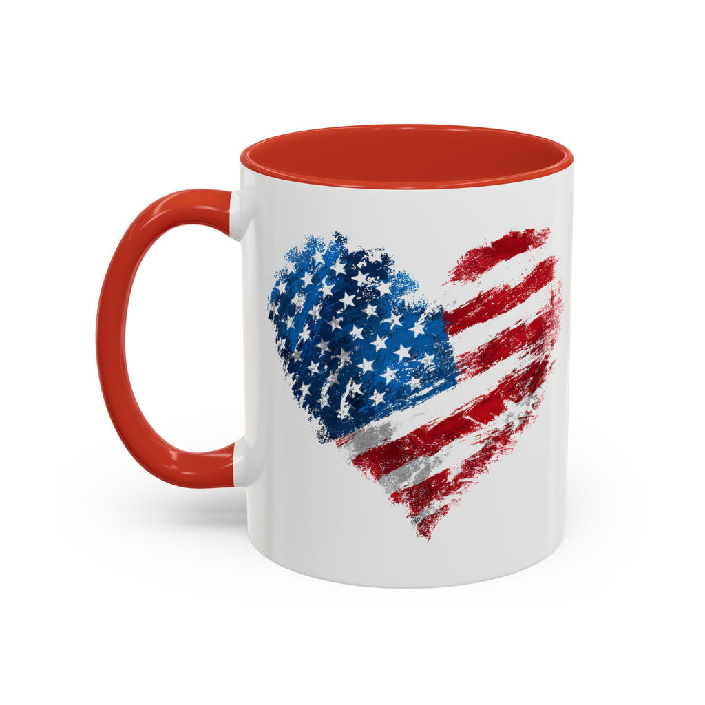 American Flag Heart Accent Coffee Mug – Patriotic 11/15oz Tea & Coffee Cup