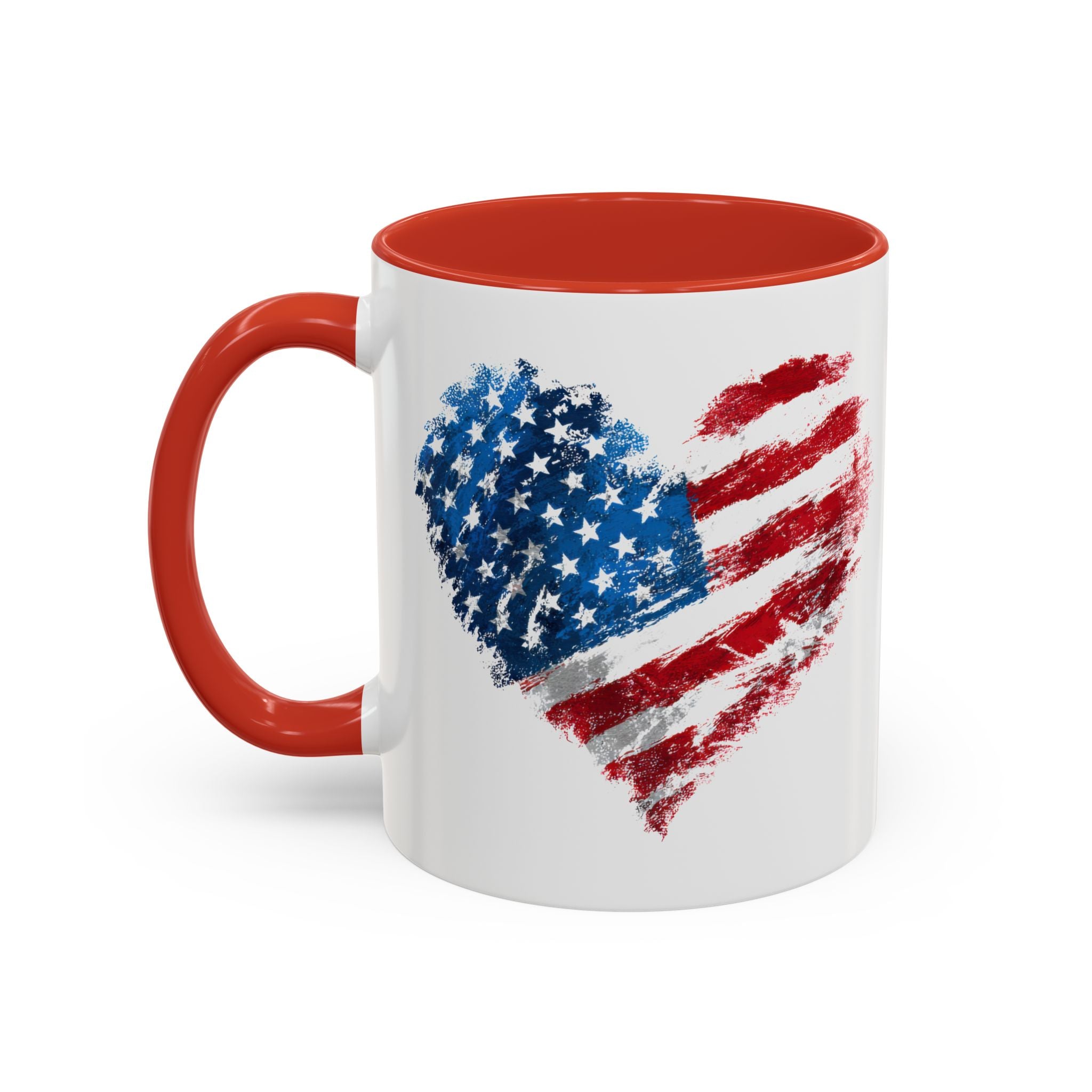 American Flag Heart Accent Coffee Mug – Patriotic 11/15oz Tea & Coffee Cup