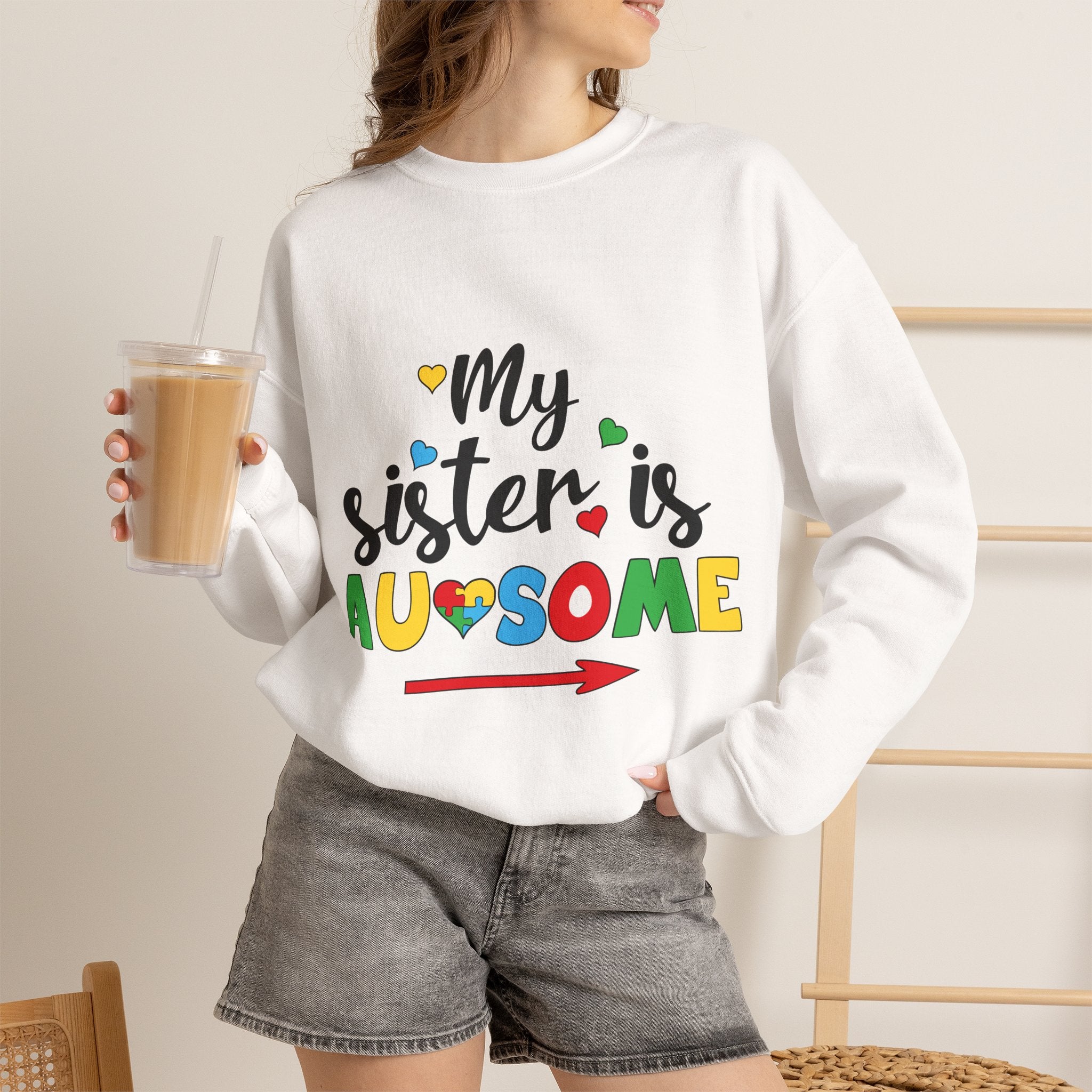 Sweatshirt - "My Sister Is Awesome" Colorful Arrow Crewneck (Sister Gift)