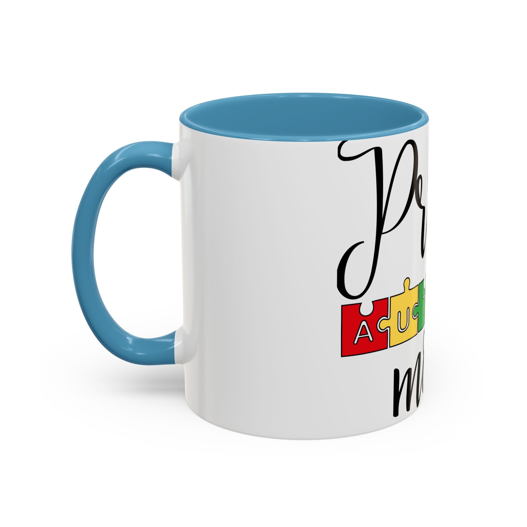 Proud Autism Mom Accent Coffee Mug – 11/15oz Puzzle Ribbon Design