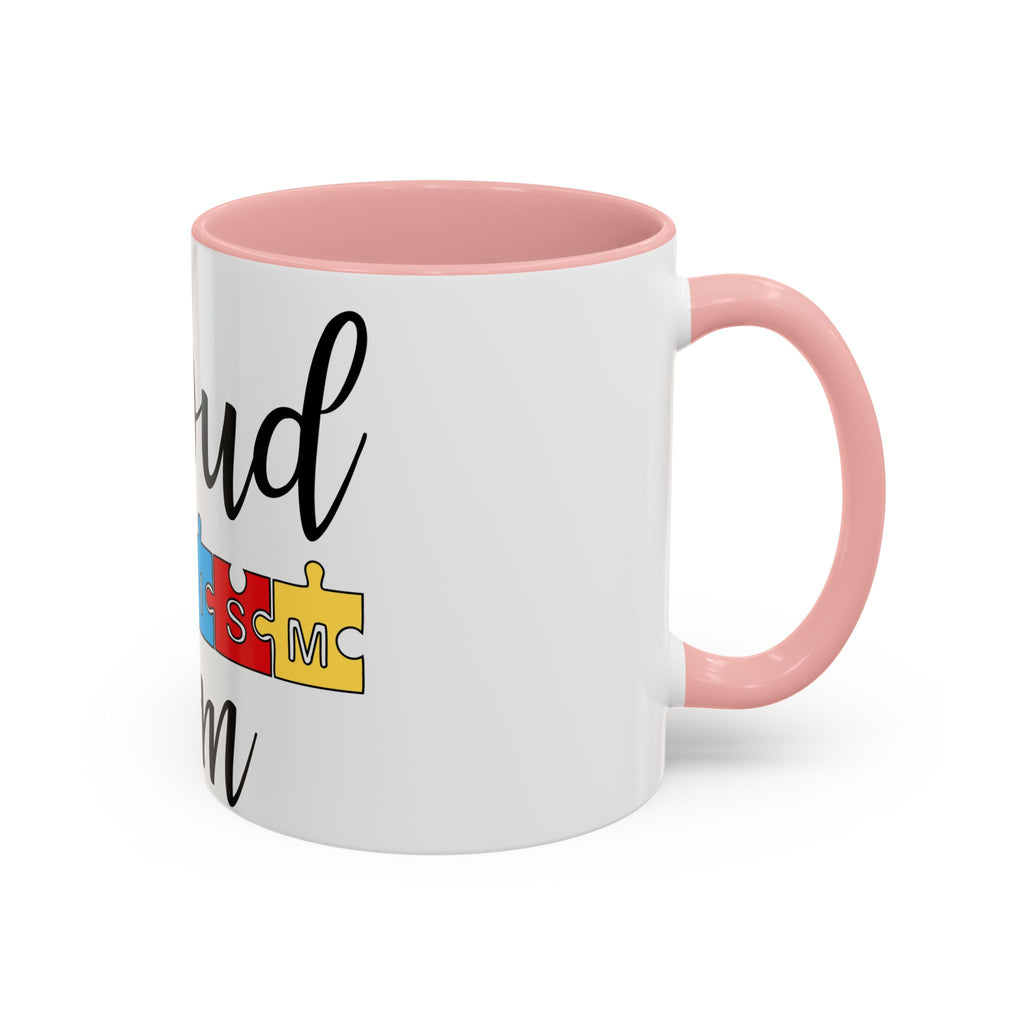Proud Autism Mom Accent Coffee Mug – 11/15oz Puzzle Ribbon Design