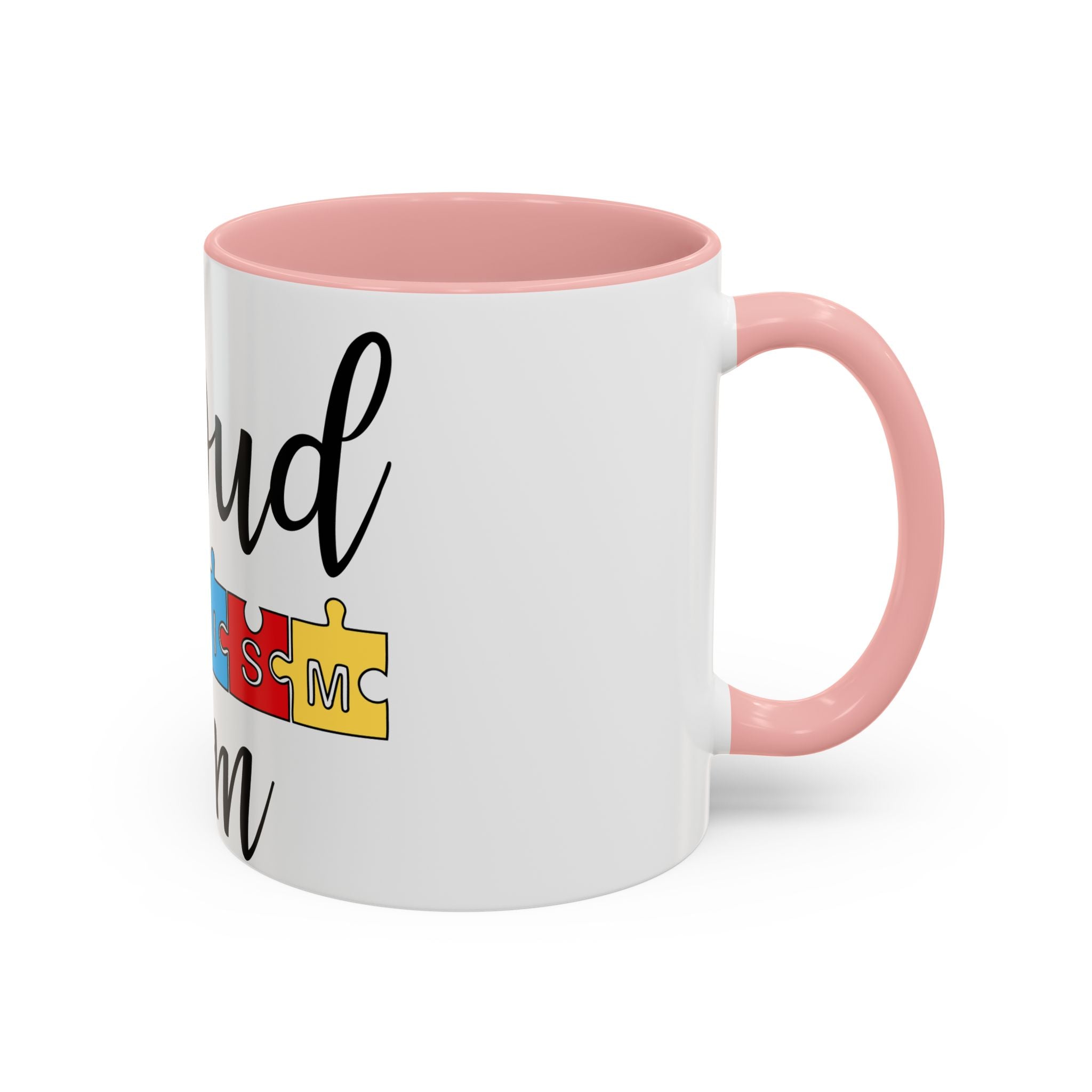 Proud Autism Mom Accent Coffee Mug – 11/15oz Puzzle Ribbon Design