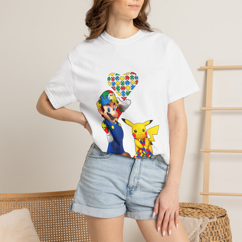 T-Shirt — Mario & Pokeman Puzzle Heart Graphic Tee