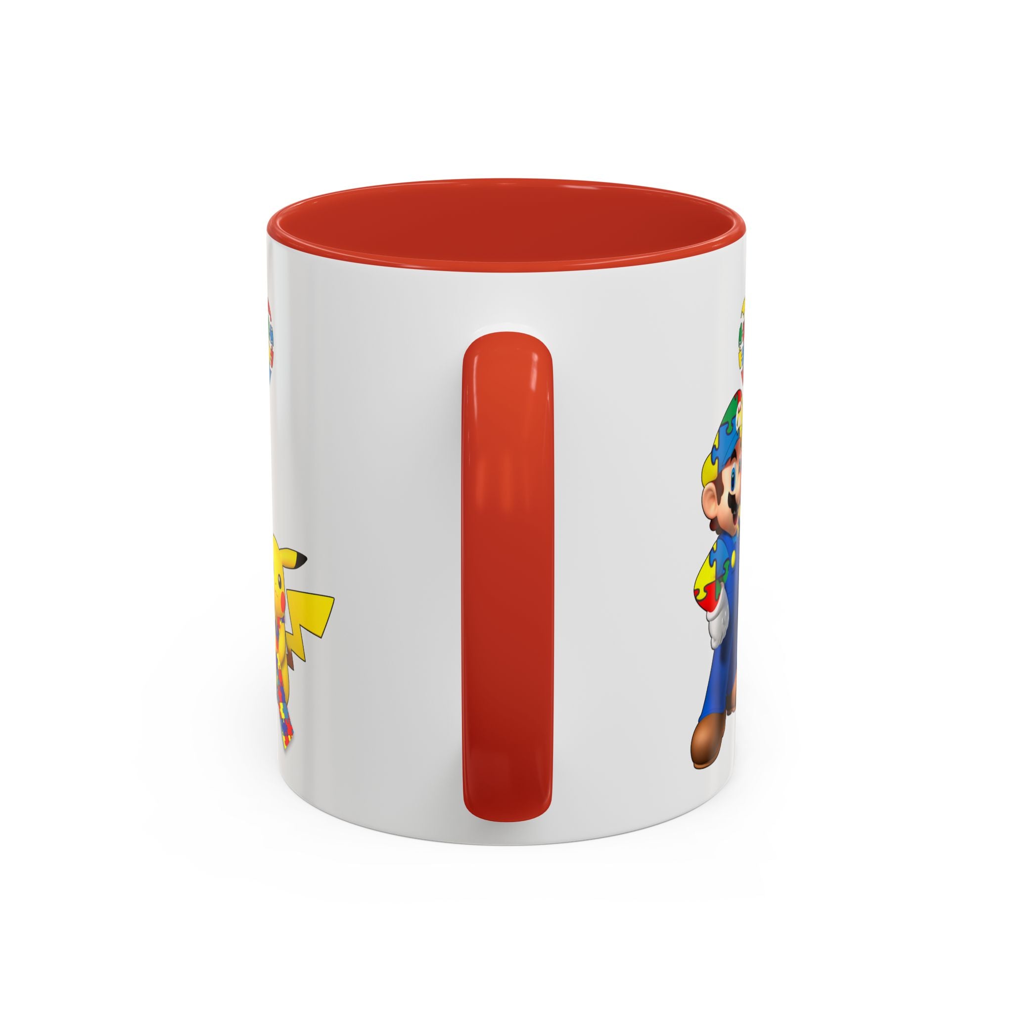 Autism Awareness Coffee Mug — Puzzle Heart Mario & Pokeman Accent Mug (11/15oz)