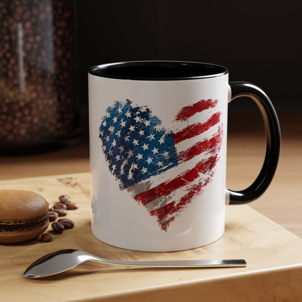 American Flag Heart Accent Coffee Mug – Patriotic 11/15oz Tea & Coffee Cup