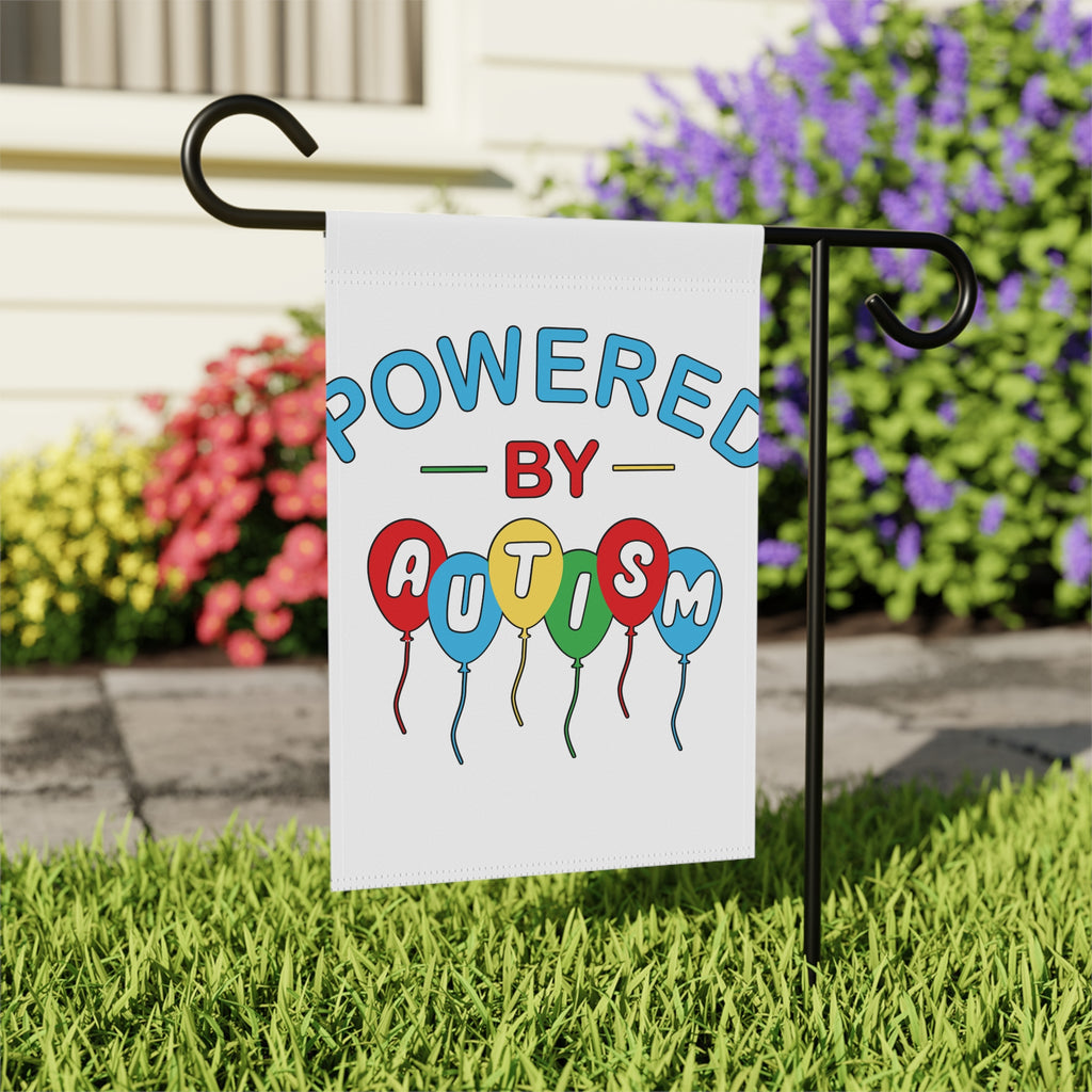 Garden Flag - "Powered by Autism" Colorful Balloon Awareness Banner