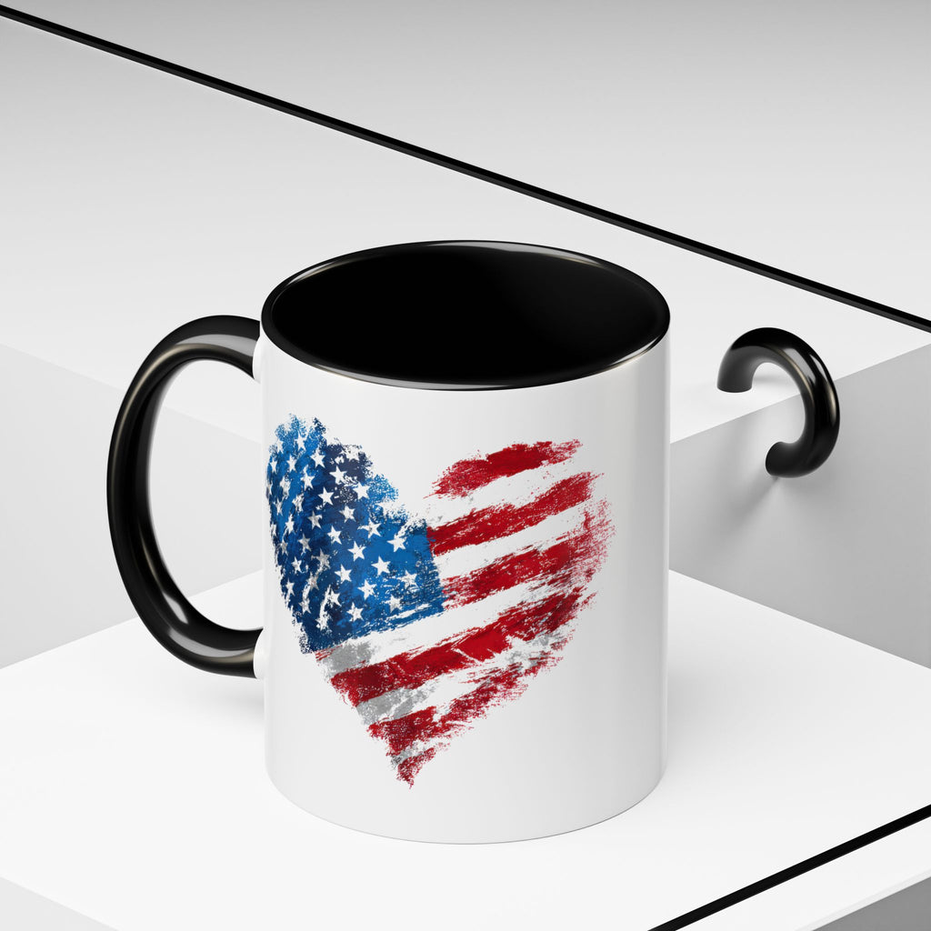 American Flag Heart Accent Coffee Mug – Patriotic 11/15oz Tea & Coffee Cup