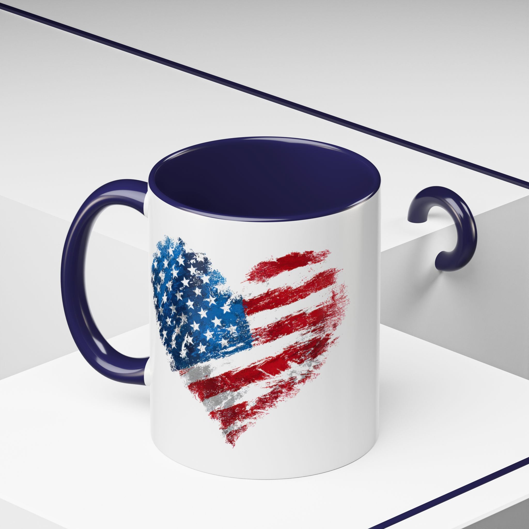 American Flag Heart Accent Coffee Mug – Patriotic 11/15oz Tea & Coffee Cup