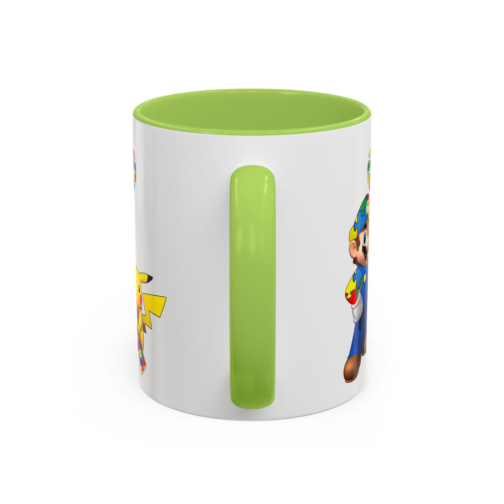 Autism Awareness Coffee Mug — Puzzle Heart Mario & Pokeman Accent Mug (11/15oz)