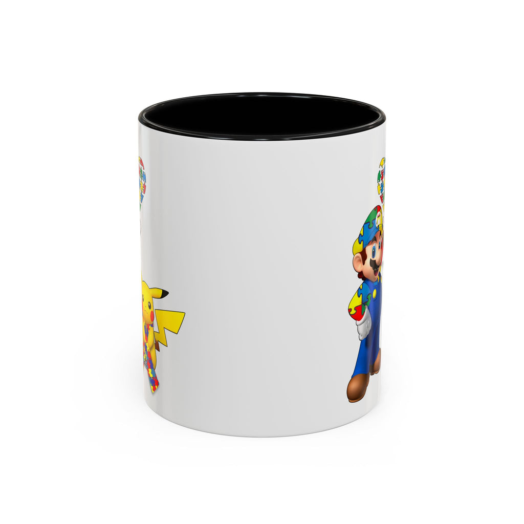 Autism Awareness Coffee Mug — Puzzle Heart Mario & Pokeman Accent Mug (11/15oz)