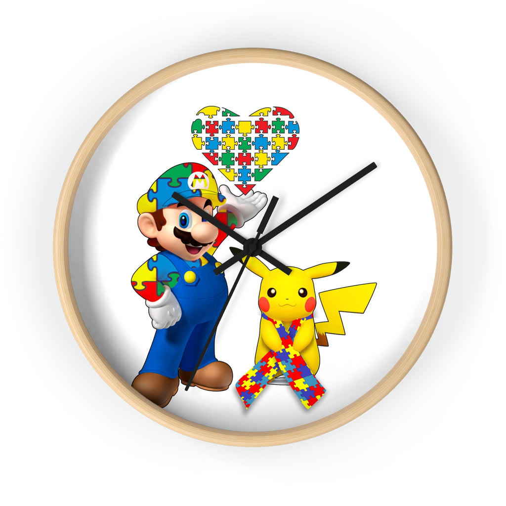 Autism Awareness Puzzle Ribbon Wall Clock — Colorful Character Design