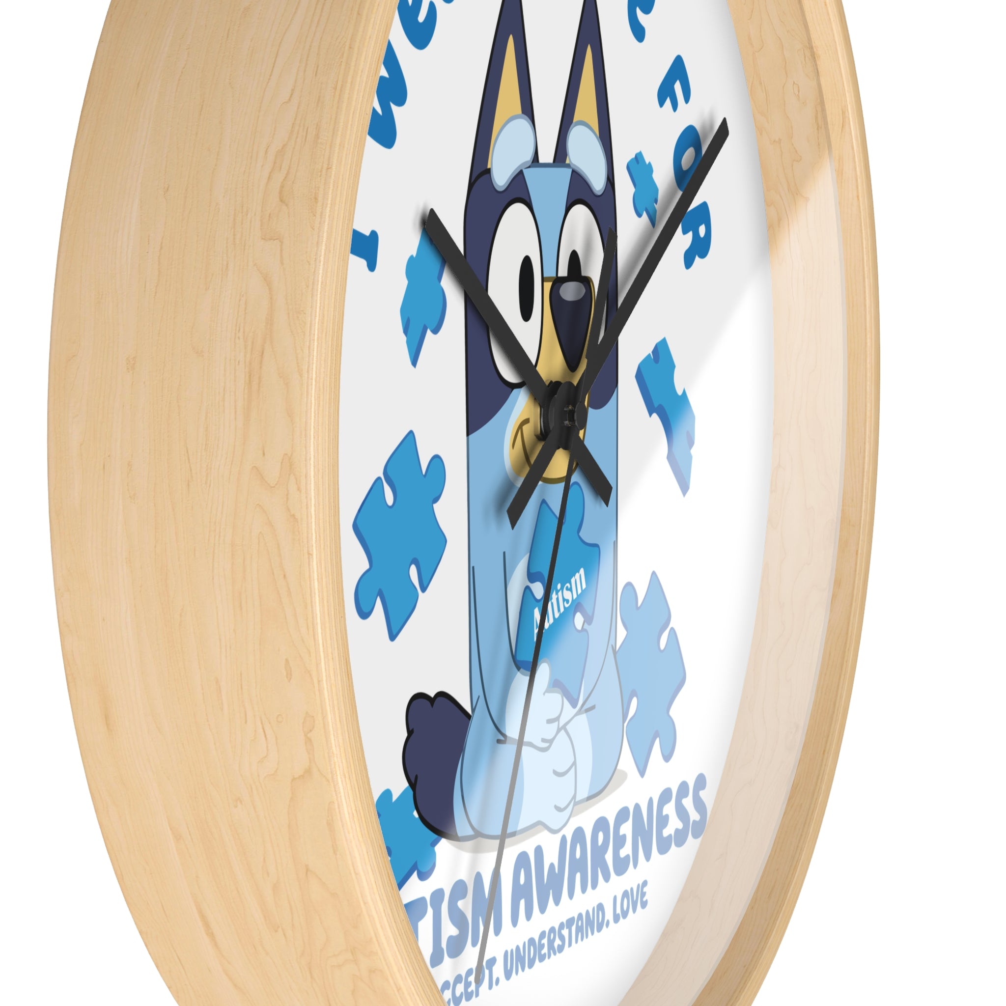 Wall Clock — 'I Wear Blue for Autism Awareness' Puzzle Piece Clock
