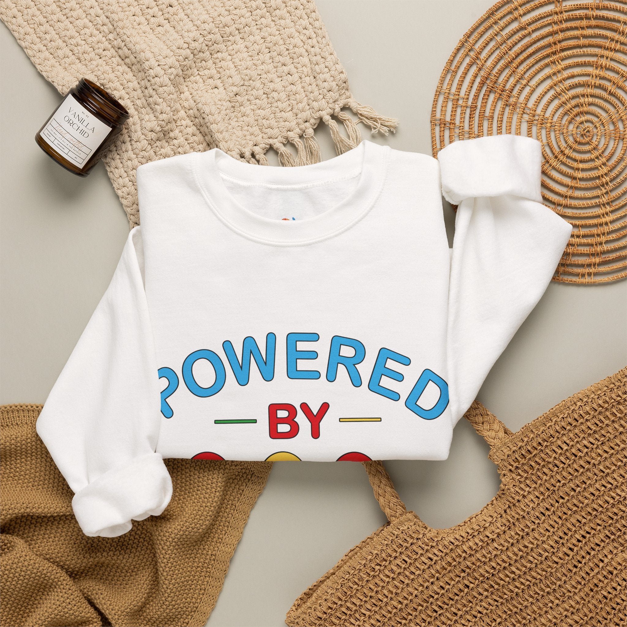 Crewneck Sweatshirt — "Powered by Autism" Colorful Balloon Awareness Top