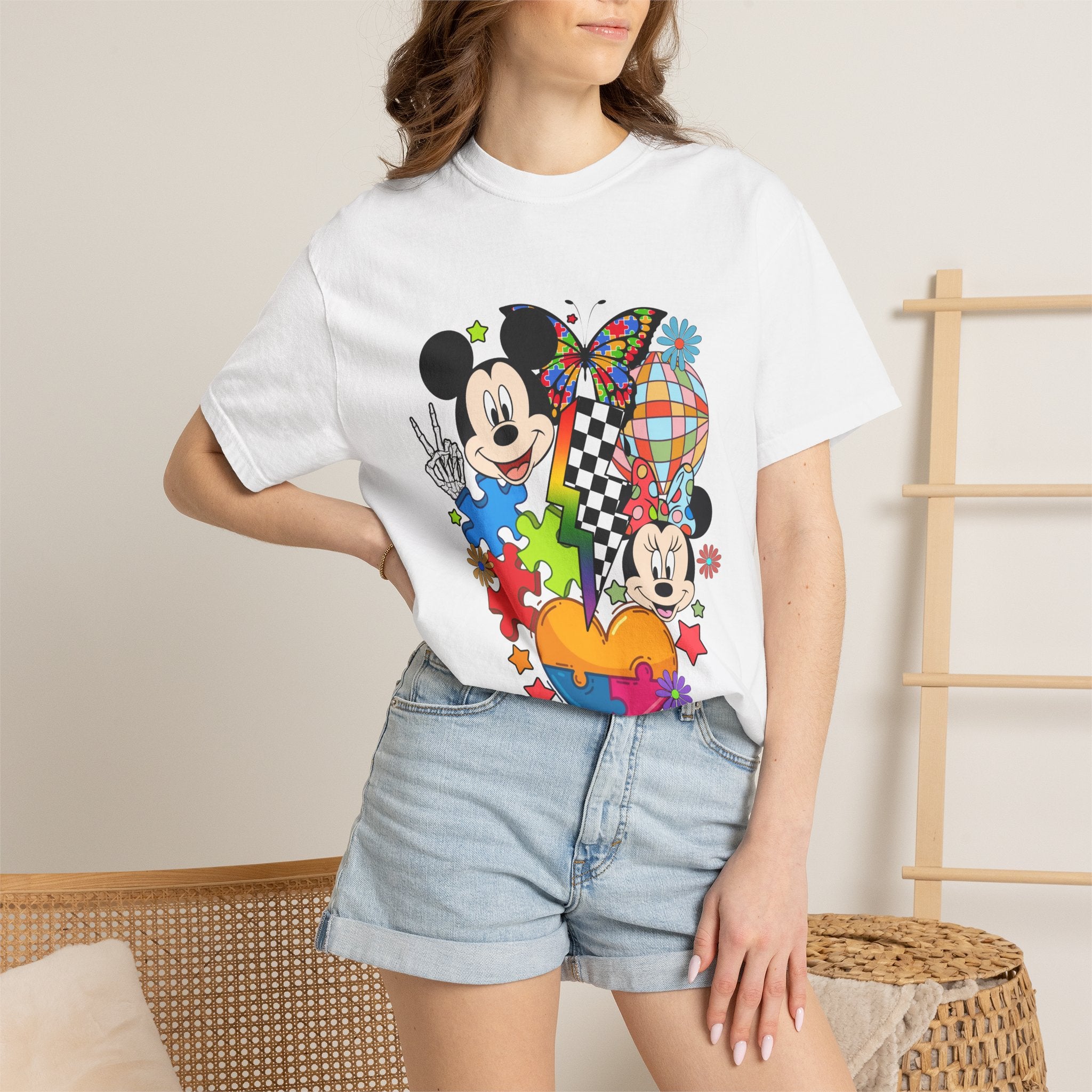 Mickey & Minnie Colorful Puzzle Heart T-Shirt