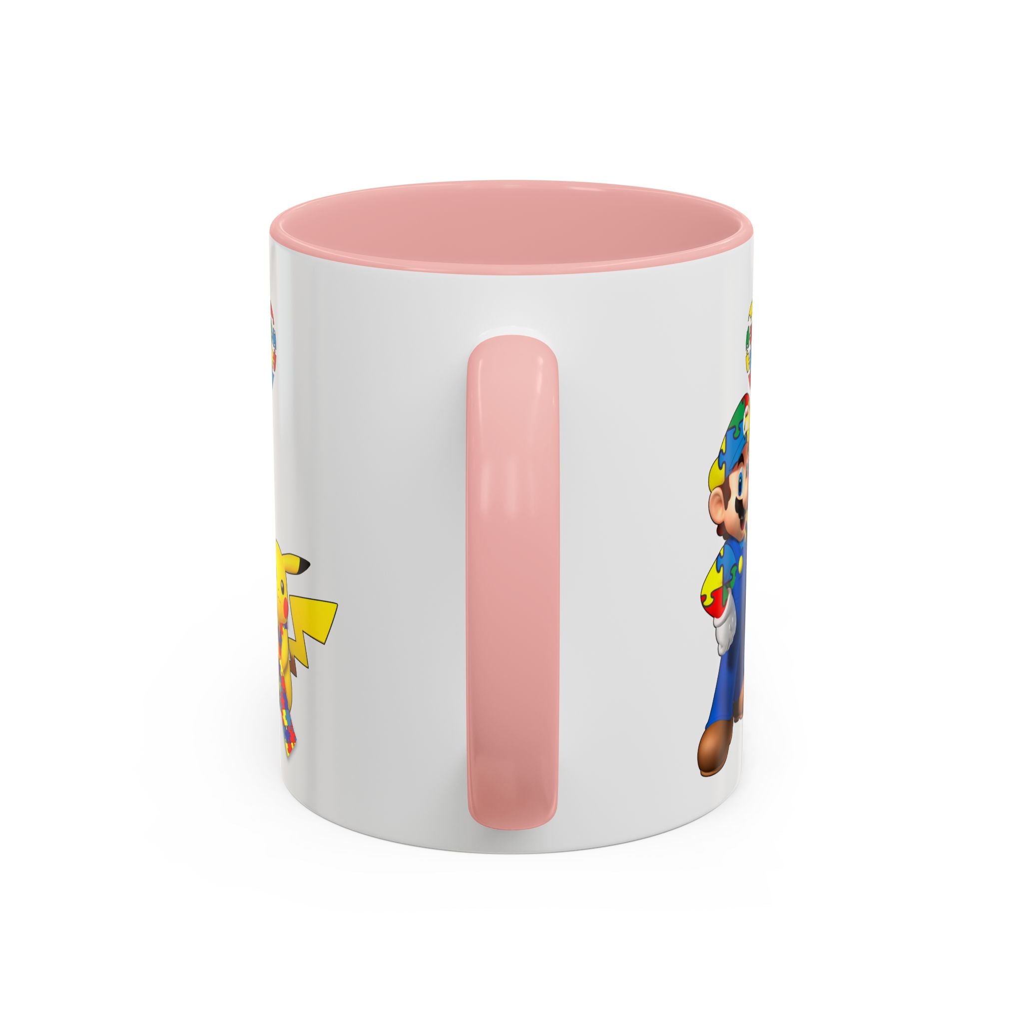 Autism Awareness Coffee Mug — Puzzle Heart Mario & Pokeman Accent Mug (11/15oz)