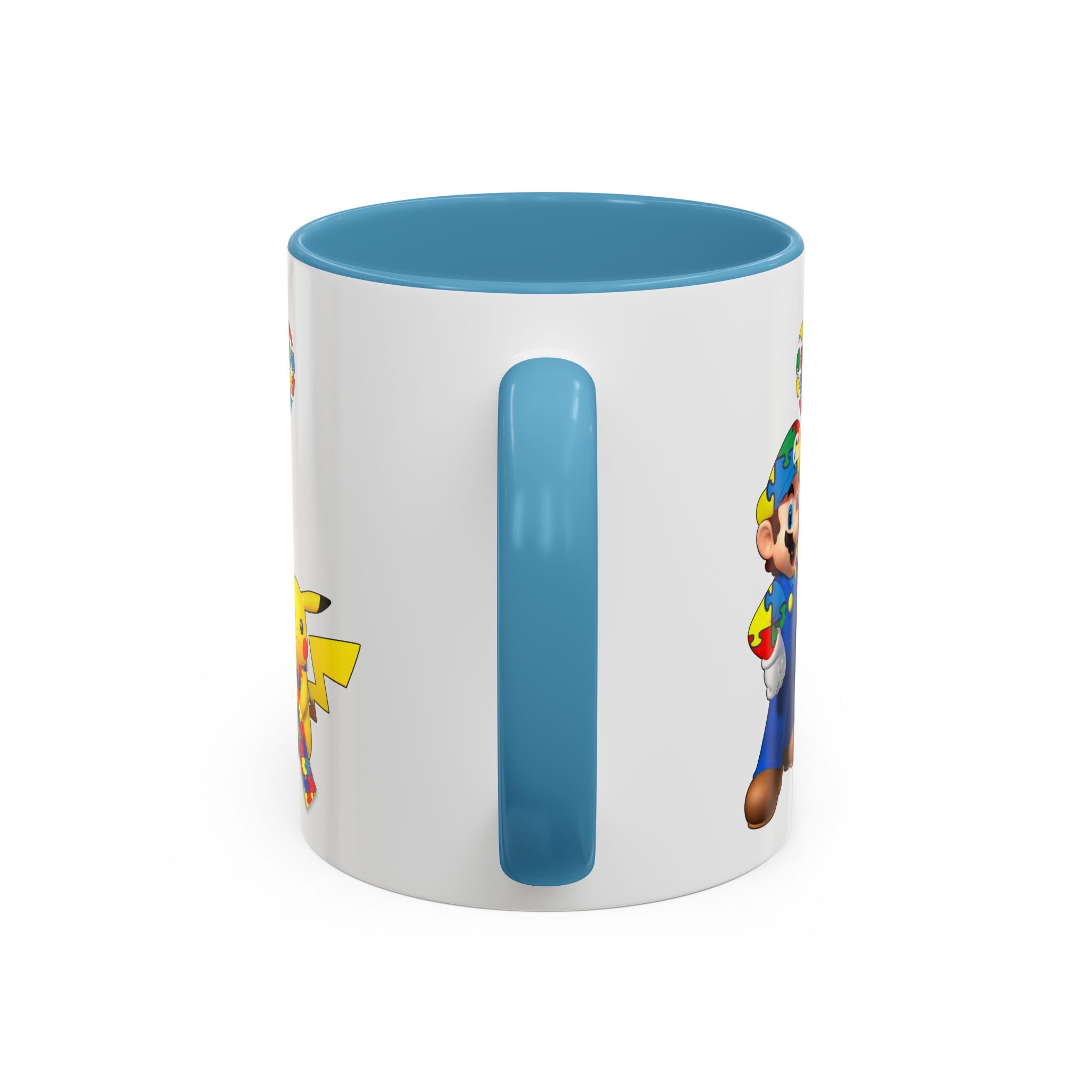 Autism Awareness Coffee Mug — Puzzle Heart Mario & Pokeman Accent Mug (11/15oz)