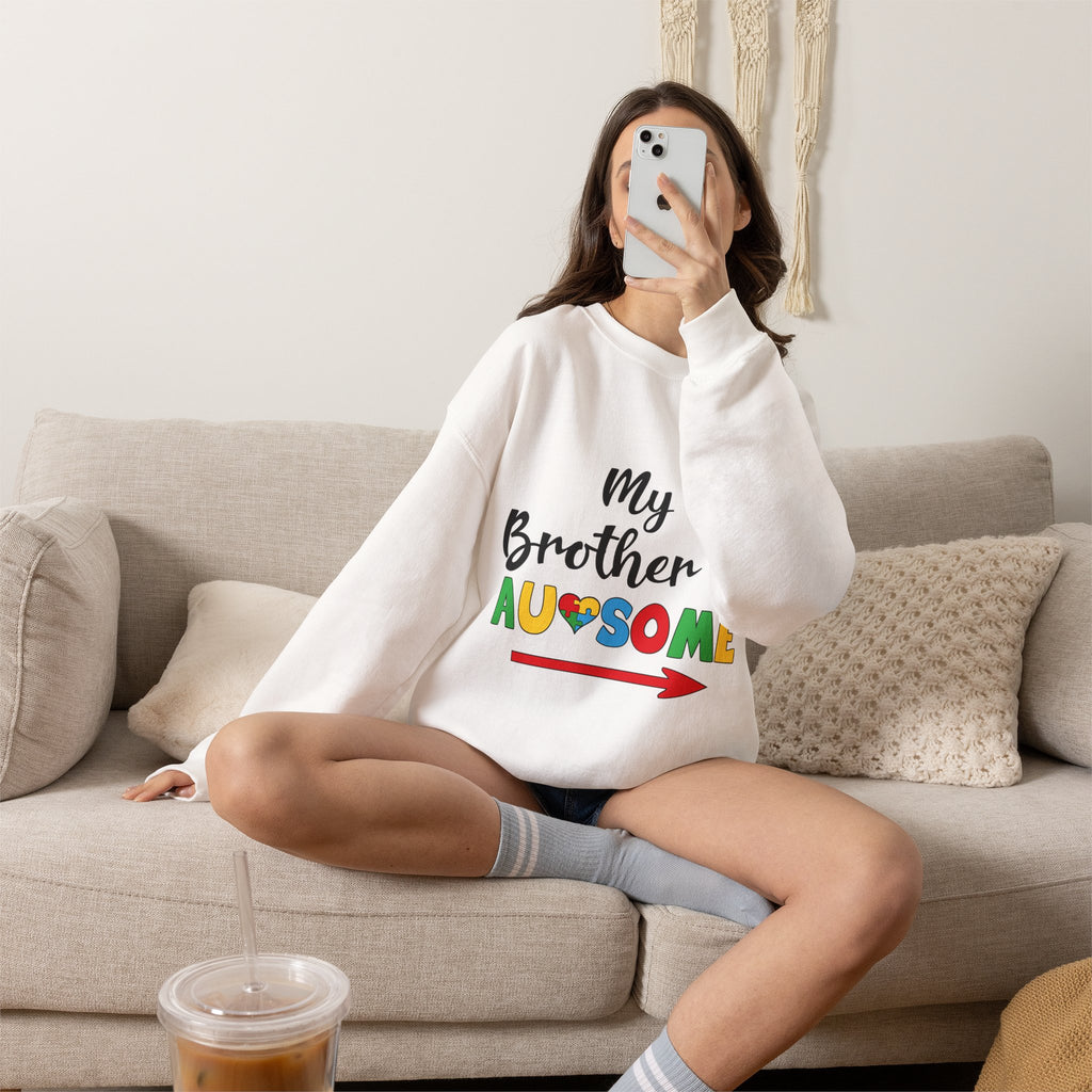 Crewneck Sweatshirt – “My Brother is Awesome” Colorful Sibling Pride Pullover