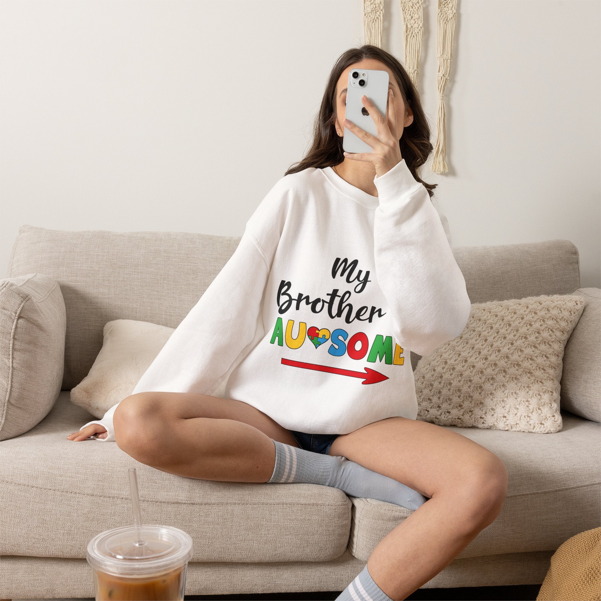 Crewneck Sweatshirt – “My Brother is Awesome” Colorful Sibling Pride Pullover