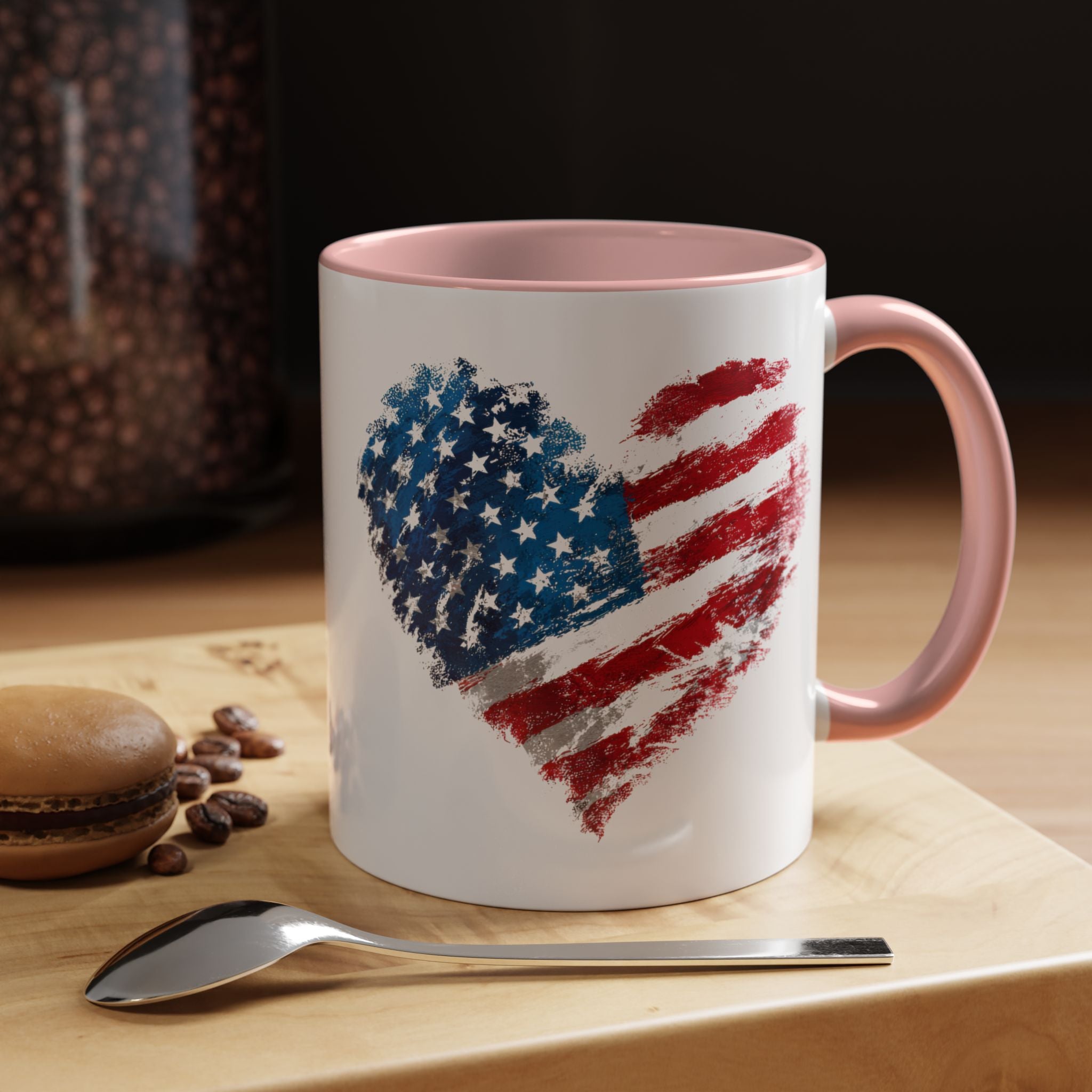 American Flag Heart Accent Coffee Mug – Patriotic 11/15oz Tea & Coffee Cup