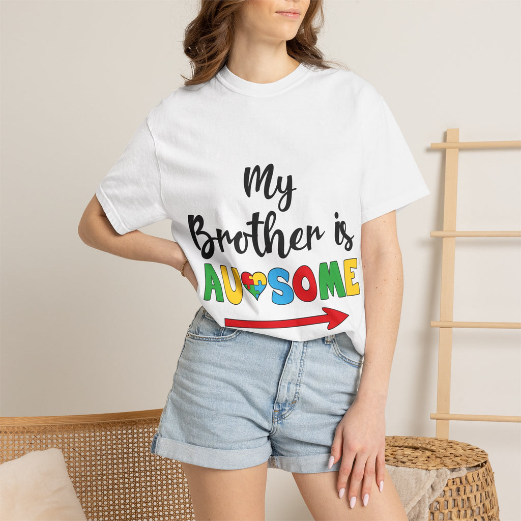 T-Shirt — "My Brother is Awesome" Autism Puzzle Heart Arrow Kids Sibling Tee