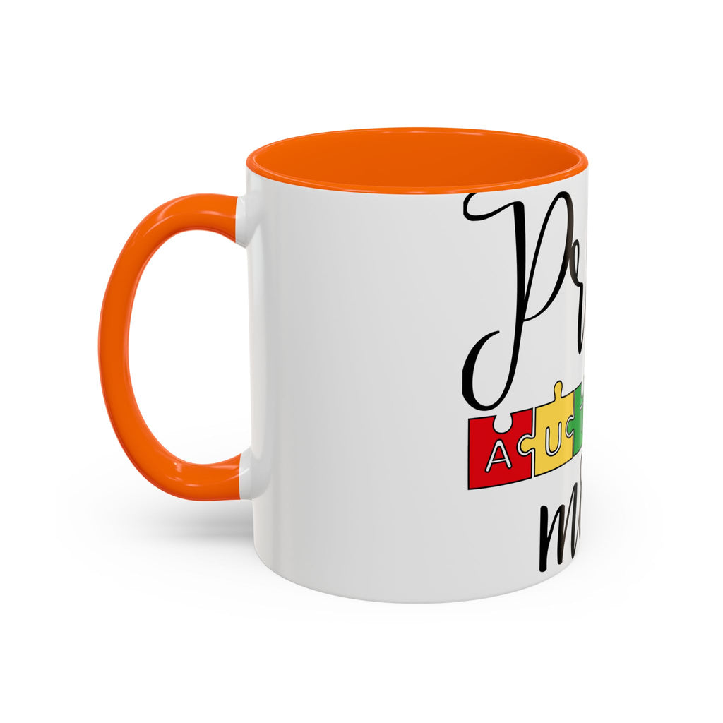Proud Autism Mom Accent Coffee Mug – 11/15oz Puzzle Ribbon Design