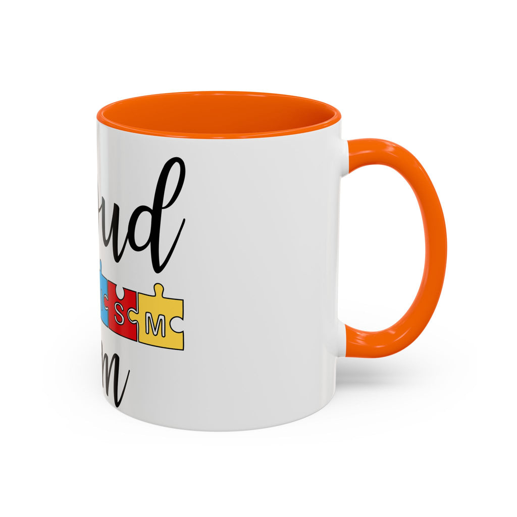 Proud Autism Mom Accent Coffee Mug – 11/15oz Puzzle Ribbon Design