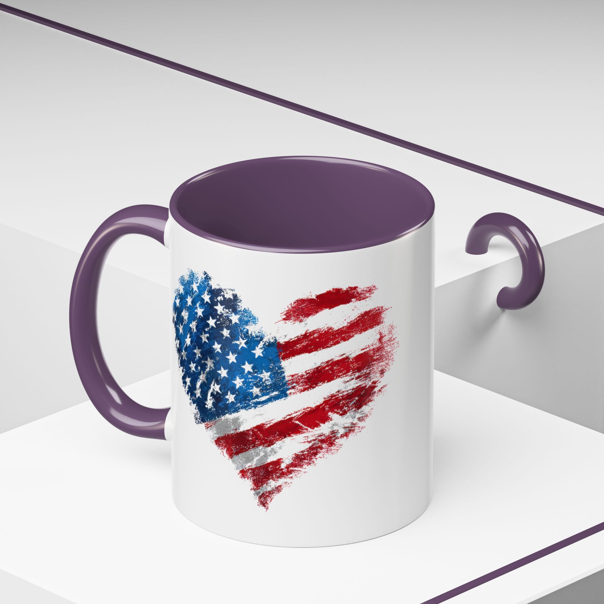 American Flag Heart Accent Coffee Mug – Patriotic 11/15oz Tea & Coffee Cup