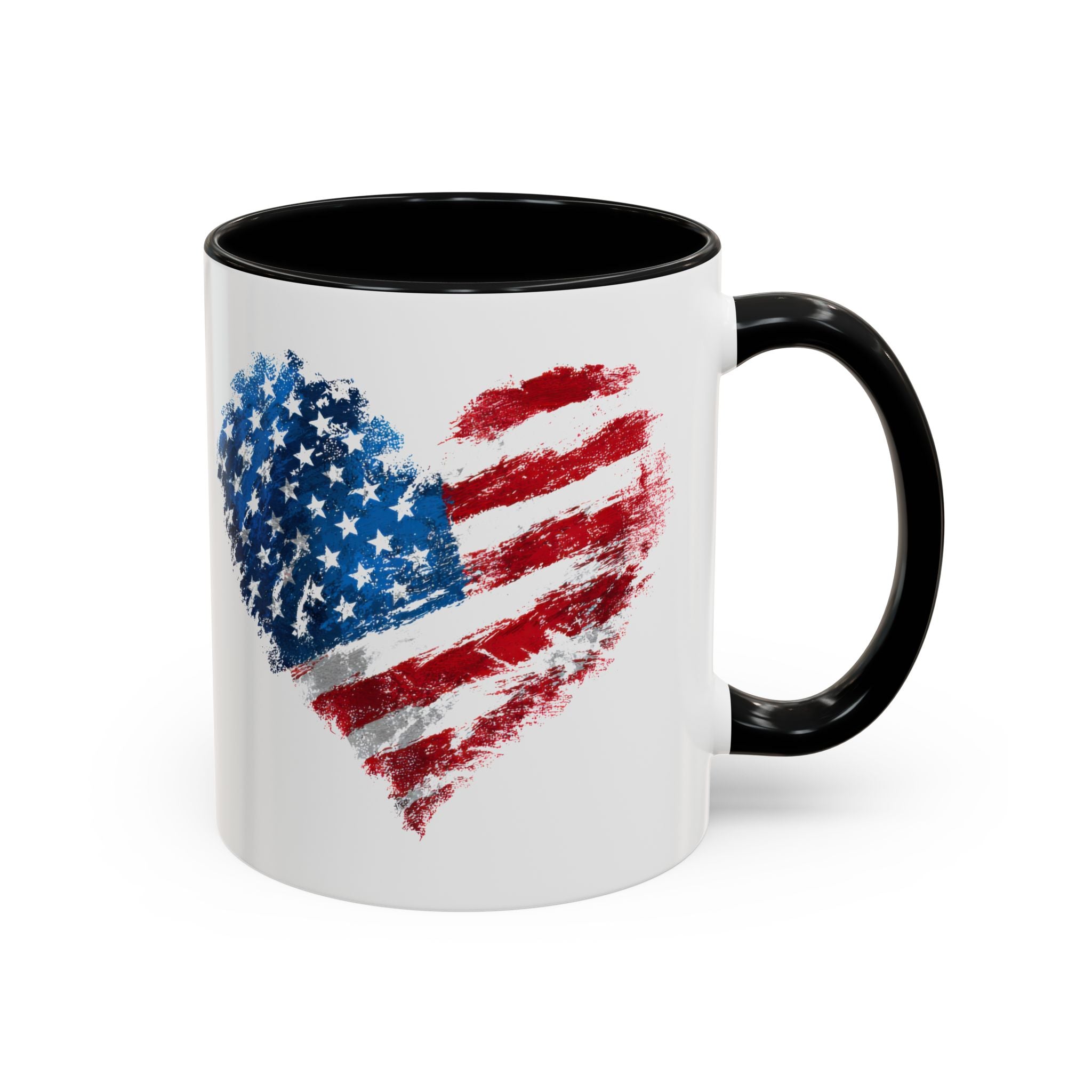 American Flag Heart Accent Coffee Mug – Patriotic 11/15oz Tea & Coffee Cup
