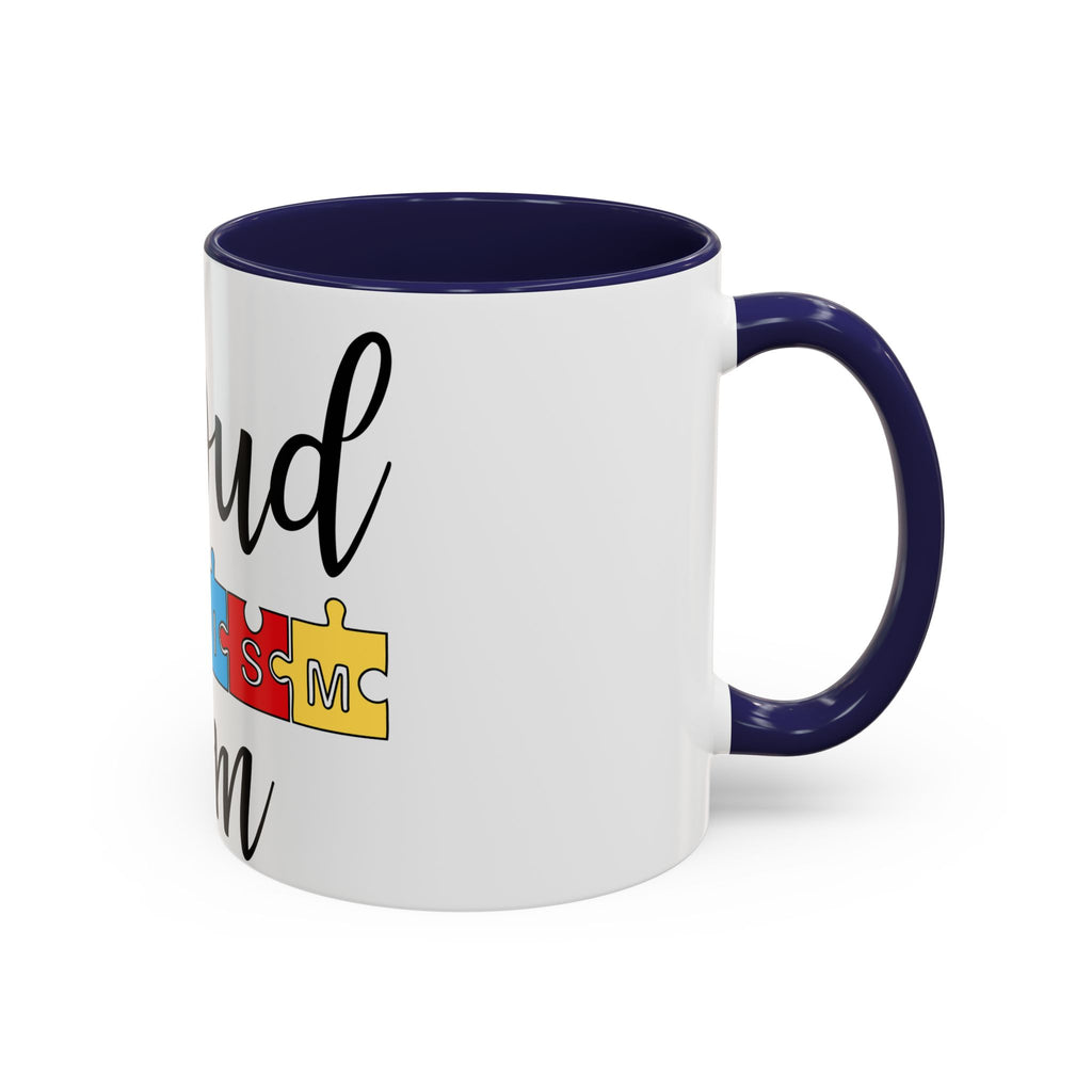 Proud Autism Mom Accent Coffee Mug – 11/15oz Puzzle Ribbon Design
